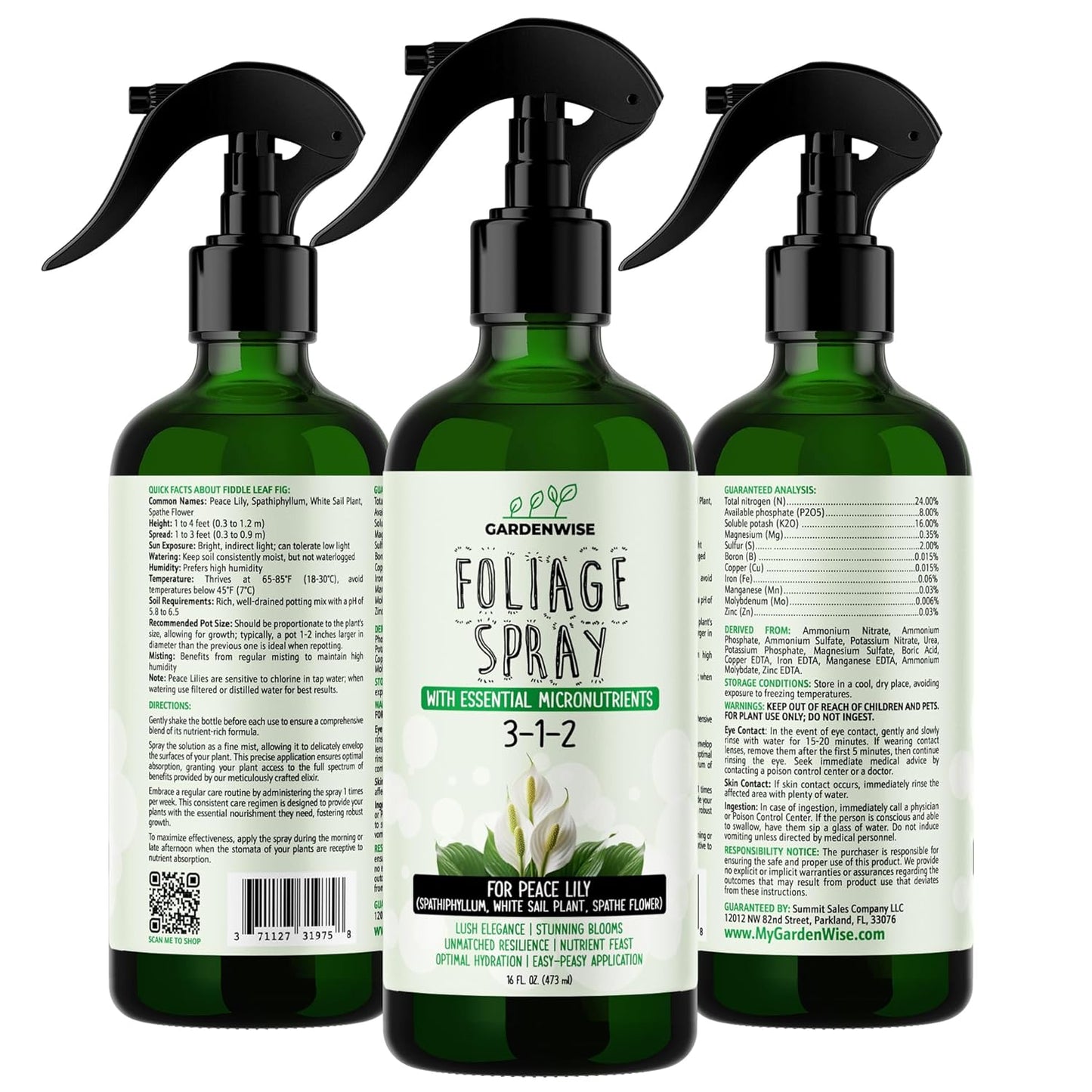 Peace Lily Foliar Spray - 3-1-2 Plant Fertilizer - Premium Spray for Indoor Plants with Essential Nutrients - Peace Lily Plant Food & Fertilizer - Ready-to-Use (16 OZ)