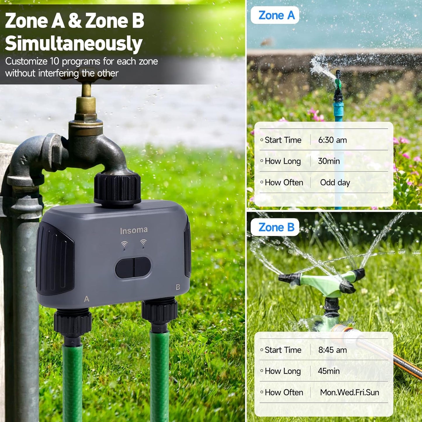 2 Zones WiFi Water Timer for Garden Hose, Hose Timer with Wi-Fi Hub, APP Remote Control, Voice Control with Alexa, Rain Delay and Manual Mode for Yard Lawn Sprinkler Watering