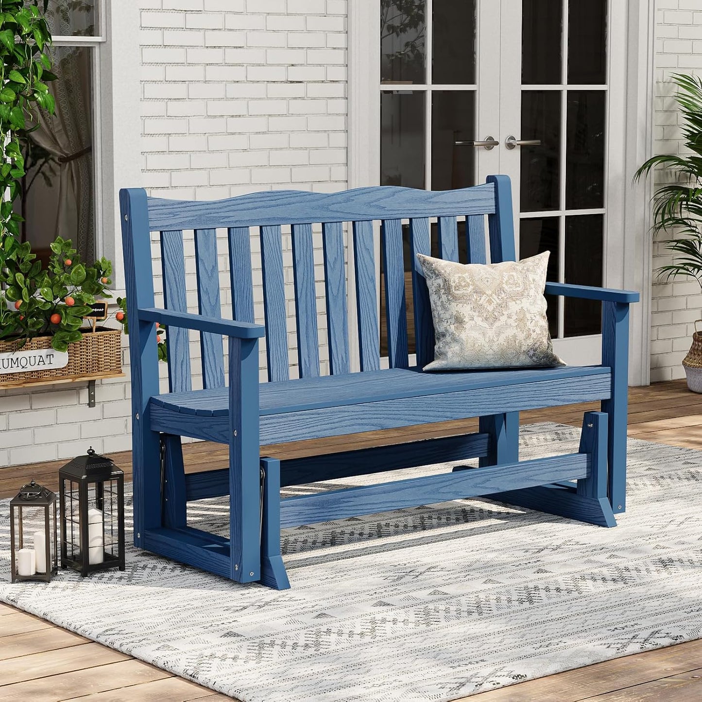 Stoog Outdoor Glider Benches Set of 2, Weatherproof Glider for Porch, Never Fade or Rot, Blue