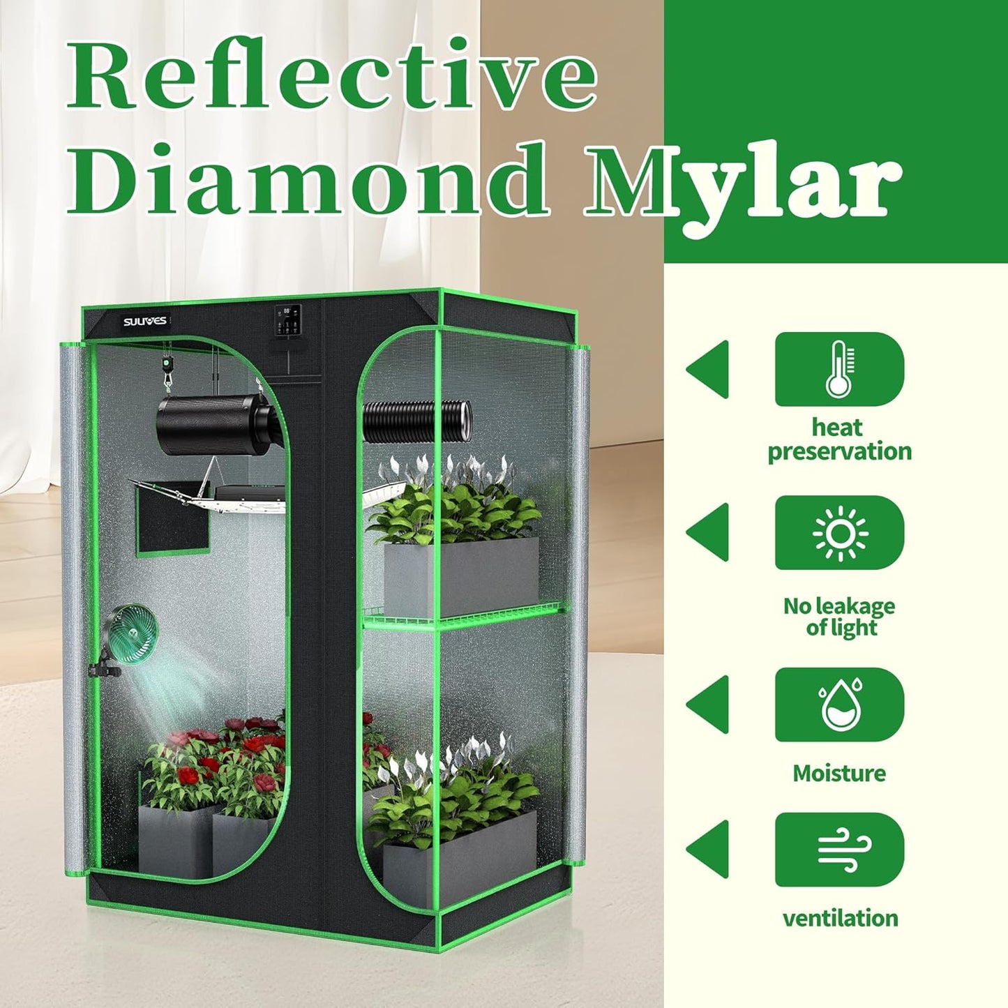 SULIVES Grow Tent, 48" Lx36 Wx72 Indoor Hydroponic Water-Resistant System with Removable Floor Tray and Observation Window, Easy Setup,600D Mylar Hydroponic Dark Room for Indoor use.