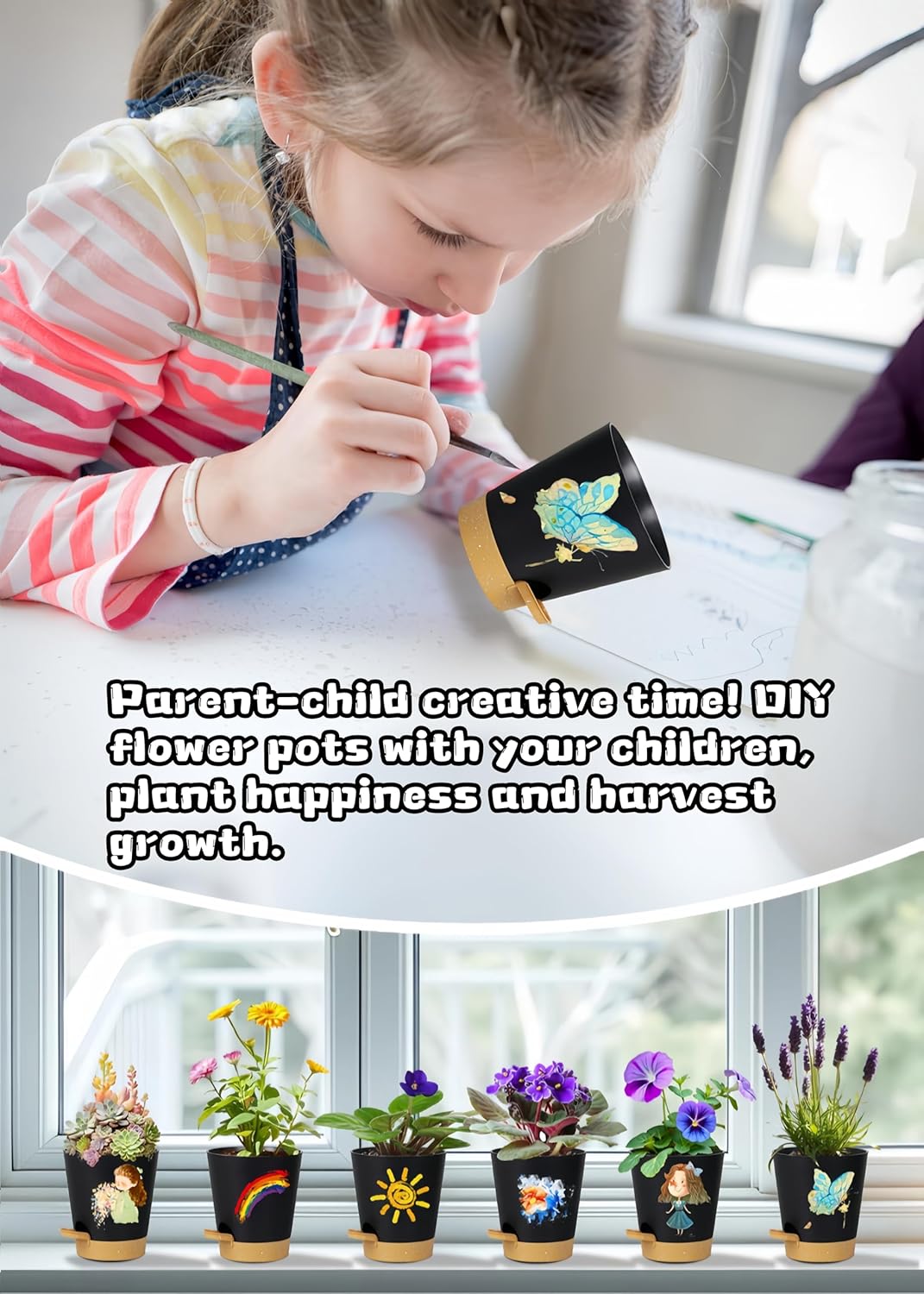 12 Pack 4 Inch Self Watering Plant Pots with Drainage and Saucers，Plastic Flower Pots for Indoor and Outdoor Plants, Nursery Planters for Houseplants and Herbs Black Brown, 4 inch 12pcs