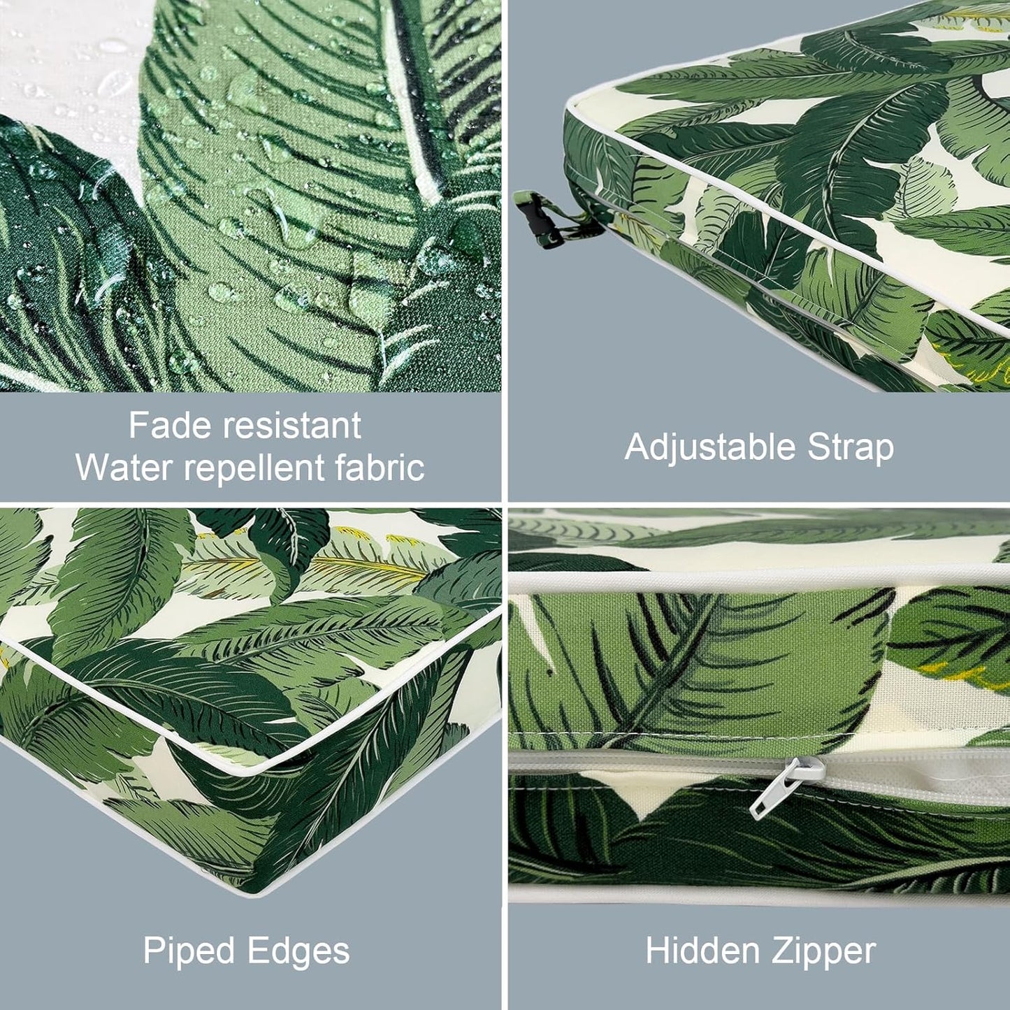 LVTXIII Patio Chair Cushions 19"x19"x3", Water-Repellent Outdoor Seat Cushions for Patio Furniture, Square Chair Pads with Ties for Home Garden Decoration, Set of 2, Swaying Palms Green