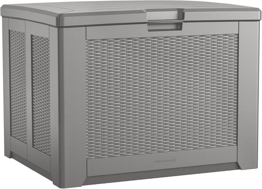 Rubbermaid Medium Resin Outdoor Storage Deck Box (74 Gal) Weather Resistant Gray Deck Organization for Home/Backyard/Pool Chemicals/Toys/Garden Tools/Porch/Patio Cushions