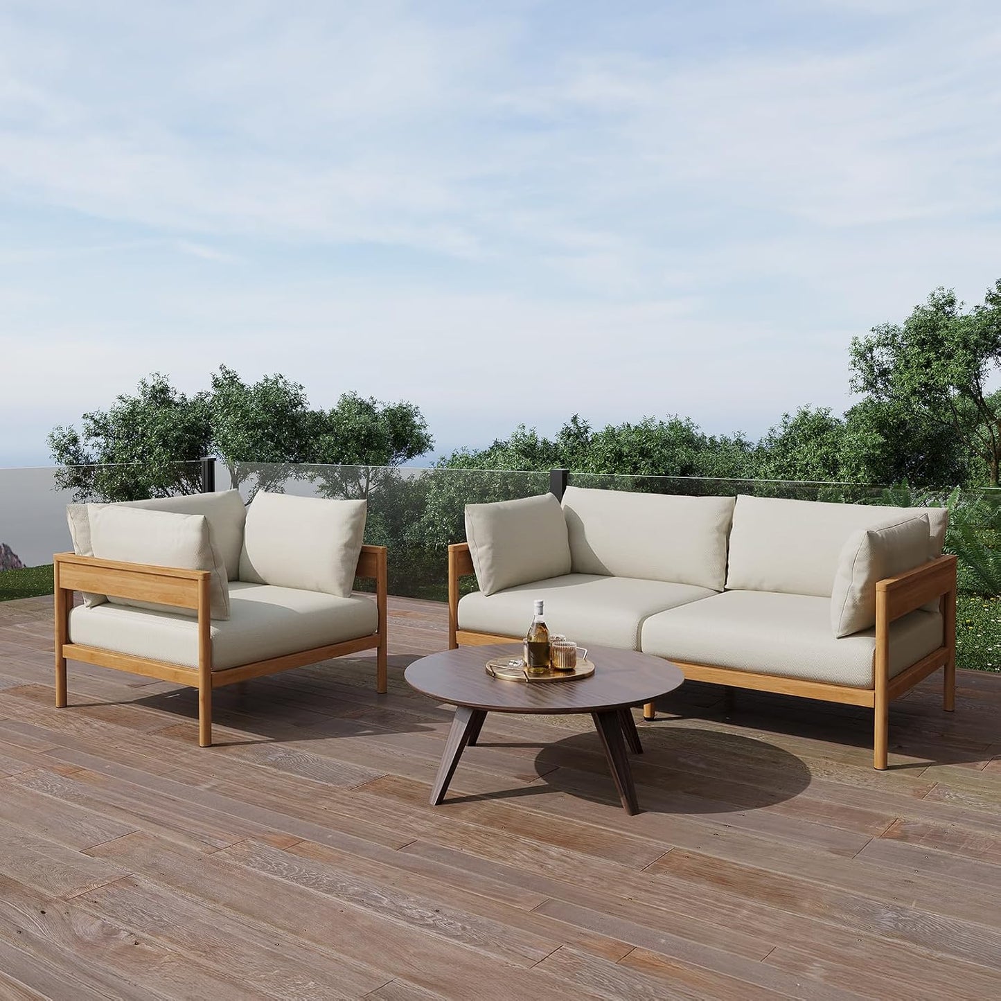 Acanva Modern Outdoor Patio Furniture Set, All-Weather Aluminium Conversation Sectional Sofa with Thick Cushions for Backyard, Garden, Porch, Armchair, Beige