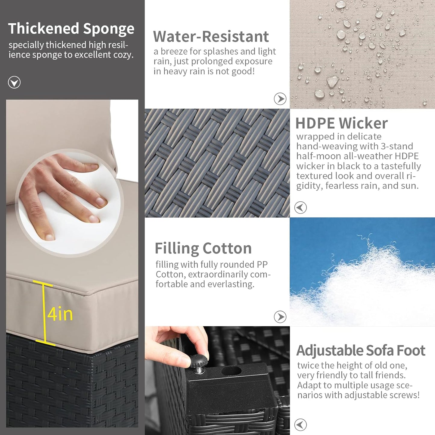 Rattaner Patio Furniture 3-seat Sofa Wicker Outdoor Furniture Outdoor Couch Deep Seat Hight Backrest Waterproof Cover Anti-Slip Cushions, Khaki