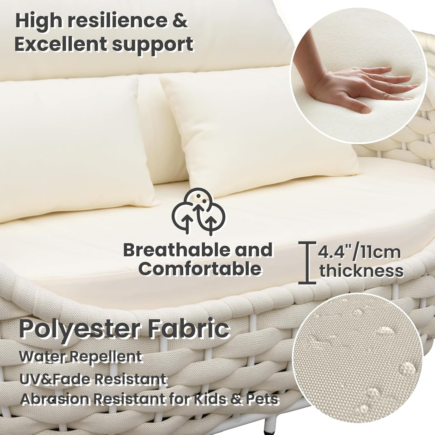 Sunroom Furniture Sets: 6 Pieces Aluminum Woven Rope Patio Conversation Sofa Set Cushioned - Modern Outdoor Couch Set No Assembly - Armchair Set Porch Deck Garden Poolside Gazebo Hotel - Beige