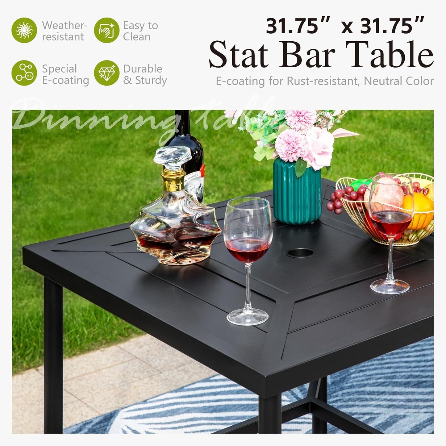Sophia & William 5 pcs Outdoor Bar Set, Patio Bar Table and Chairs Set, Counter Height Patio Set - 4 x Swivel Bar Chairs, 1 x Square Bar Table