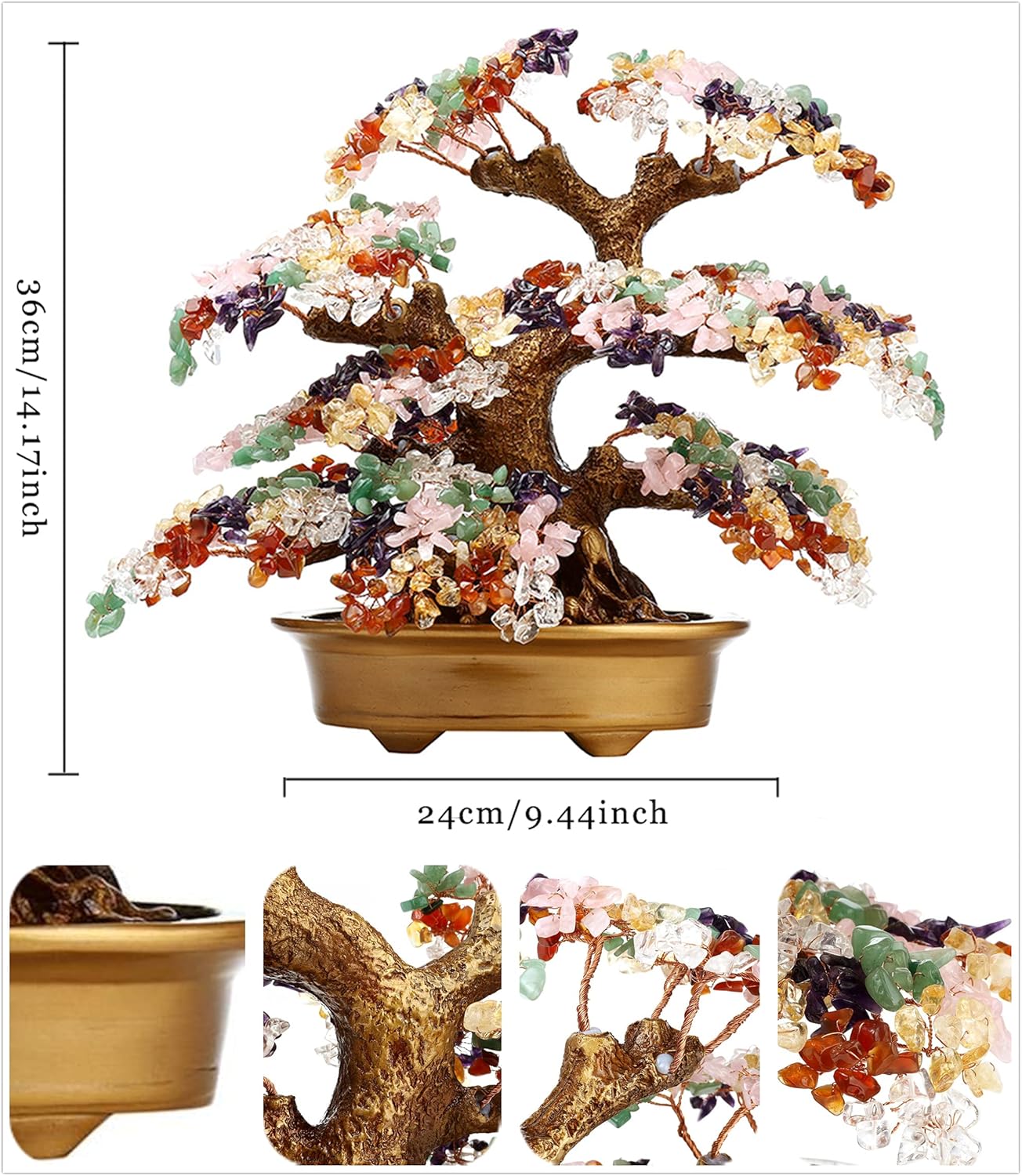 Feng Shui Money Tree Large Pine Tree Style Crystal Quartz Lucky Tree Gem Tree for Office Home Feng Shui Decoration for Wealth/Fortune and Luck (Pink)