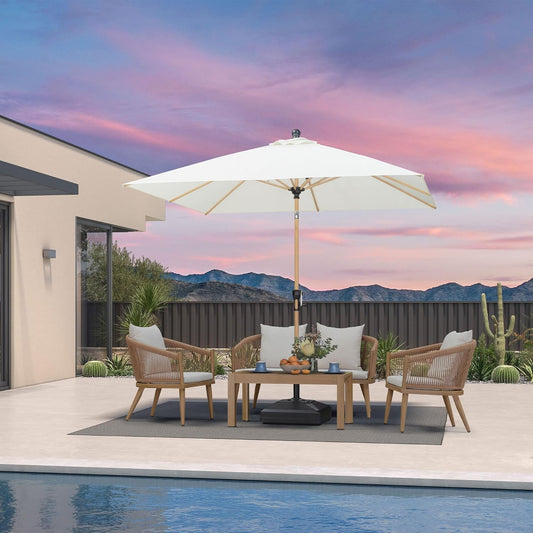 PURPLE LEAF 8' x 8' Square Patio Umbrella Market Umbrella Aluminum Outdoor Table Umbrella with Push Button Tilt & 8 Sturdy Ribs and Crank Square Outdoor Umbrellas for Pool Backyard Deck, Cream