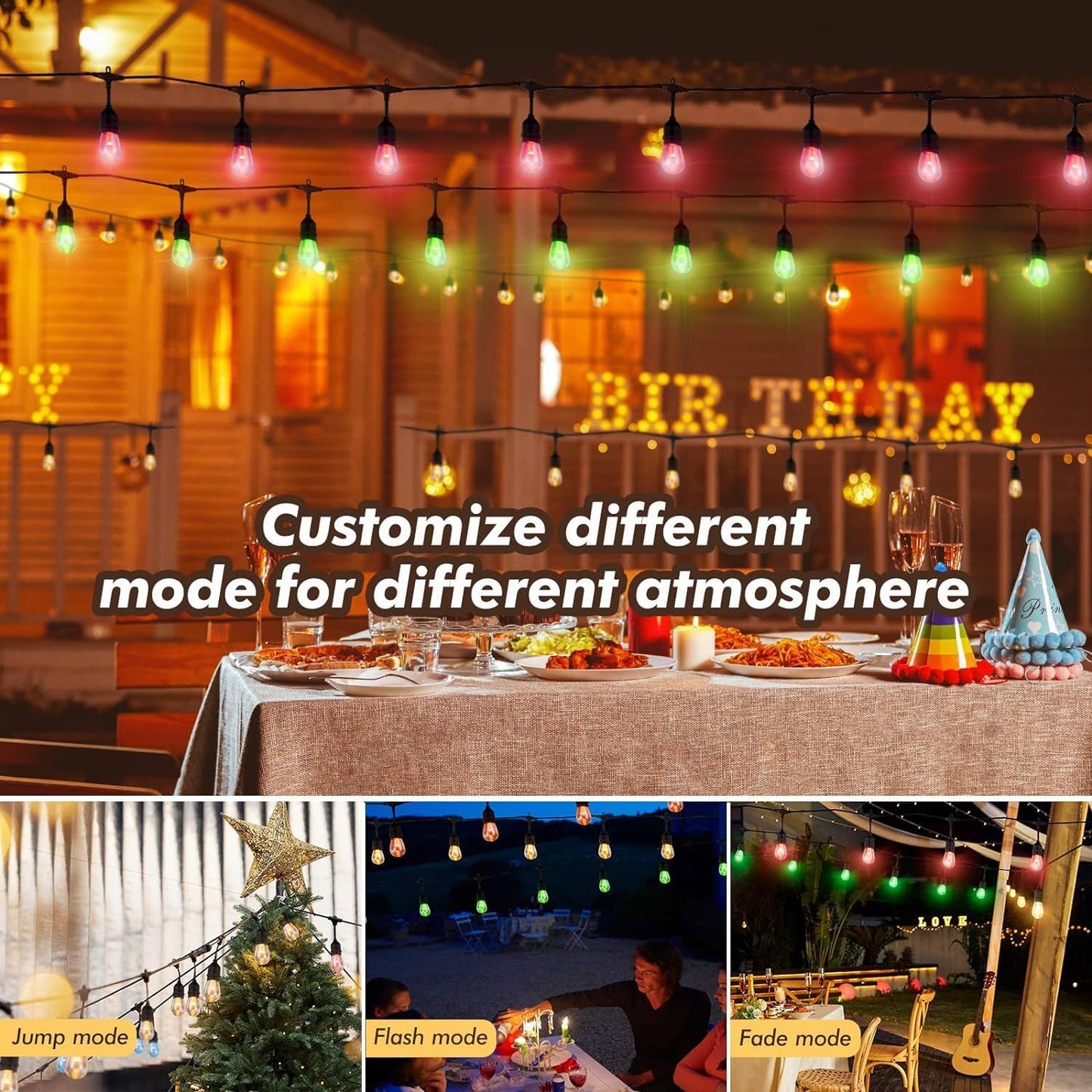 Auroraworld Outdoor String Lights, 96FT Color Changing Patio Lights Outdoor for Patio