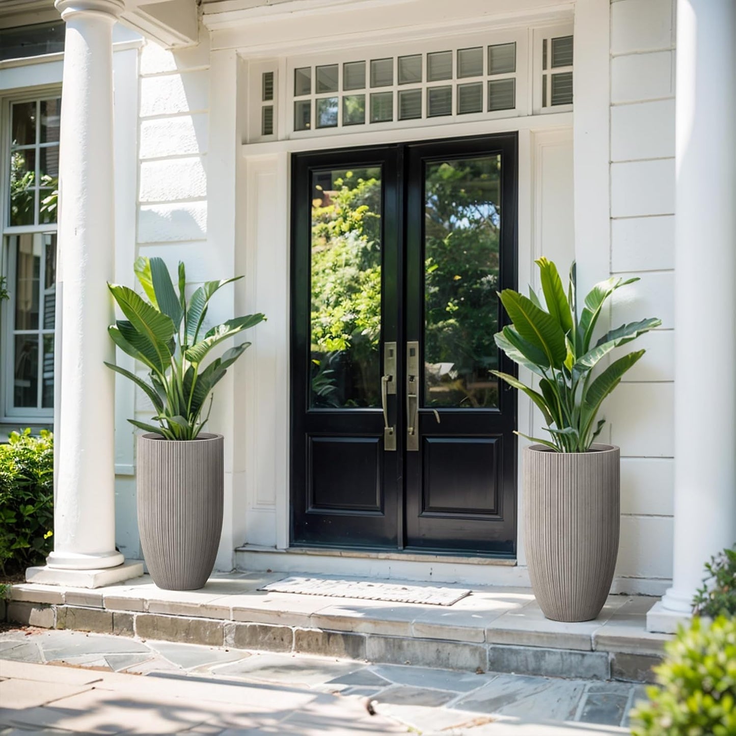 Kante 24 Inch Tall Round Concrete Planter, Large Indoor Outdoor Plant Pots with Drainage Hole and Rubber Plug, Modern Decorative Garden Pots for Home Patio Porch, Textured Weathered Concrete