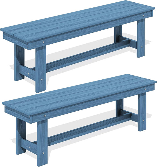SERWALL 2-Person Outdoor Bench Backless, HDPE Outdoor Benches Weatherproof, 700 Lbs Weight Capacity, Poly Lumber Patio Furniture for Garden, Porch and Park, Navy, 2 Pack