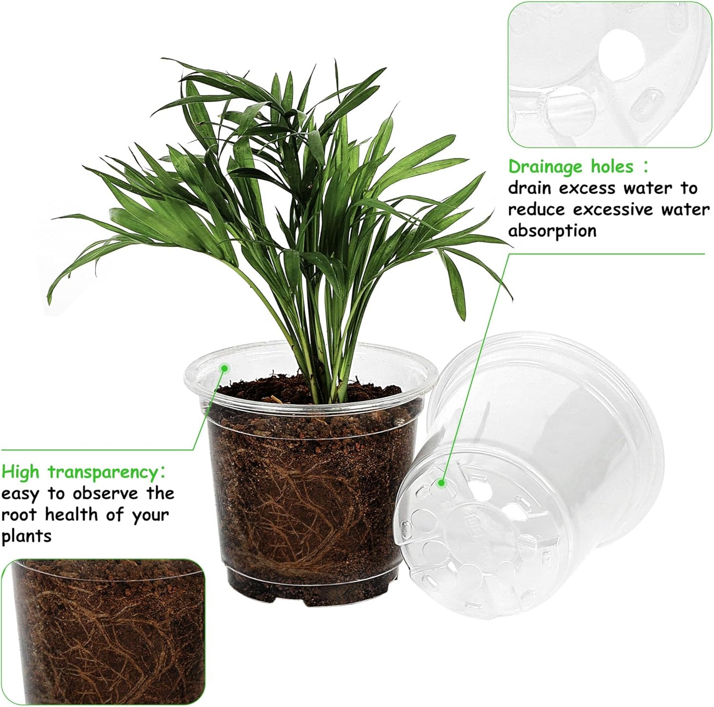 60 Pack 4 Inch Clear Nursery Pots with Drainage Holes, Transparent Plastic Plant Pot, Reinforced Seed Starter Pots Flower Pots Come with 50pcs Plant Labels