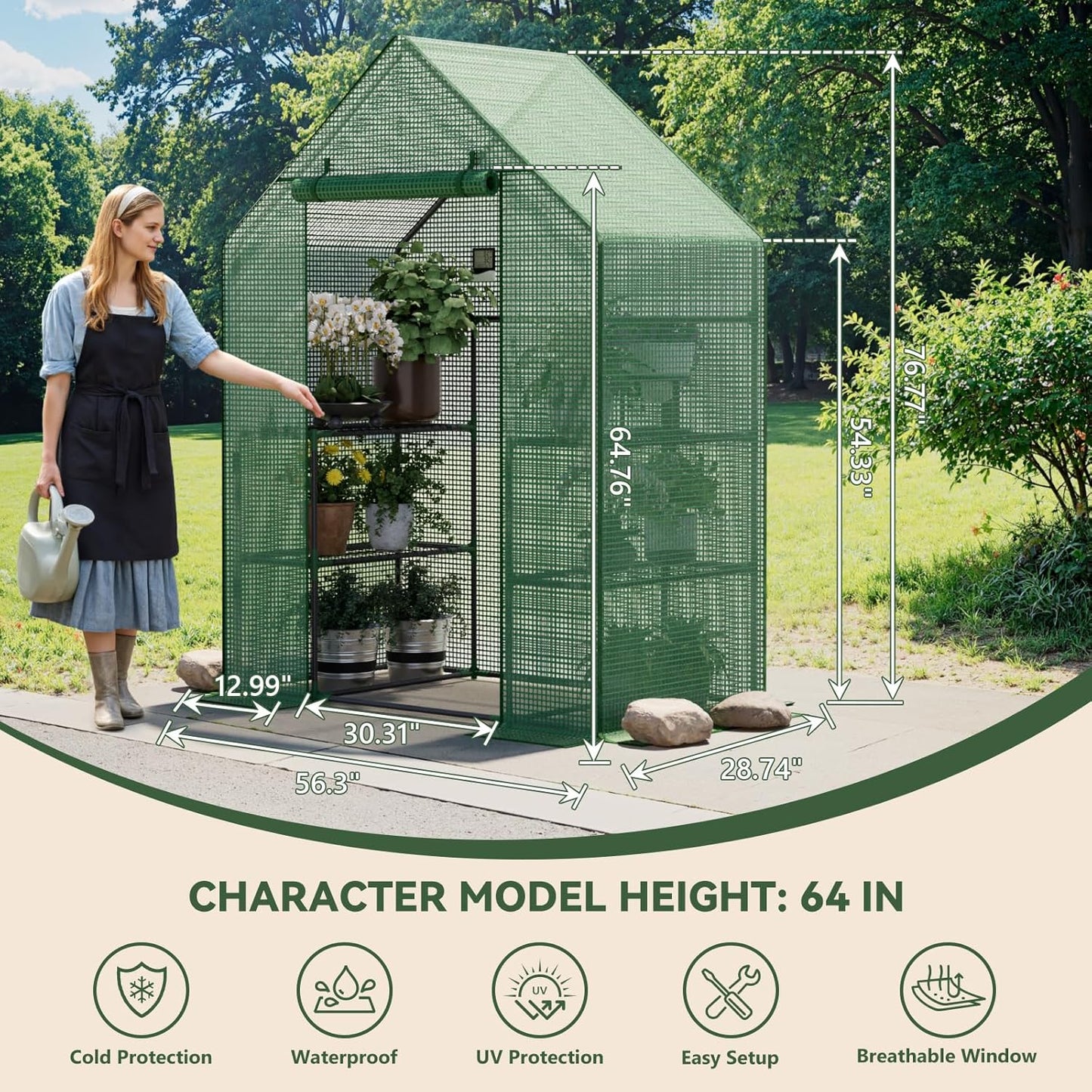 Greenhouse for Outdoors, Small Greenhouse, Walk-in Greenhouses with 3 Tiers 4 Shelves, PE Cover, Heavy Duty Plant Greenhouses for Garden and Backyard