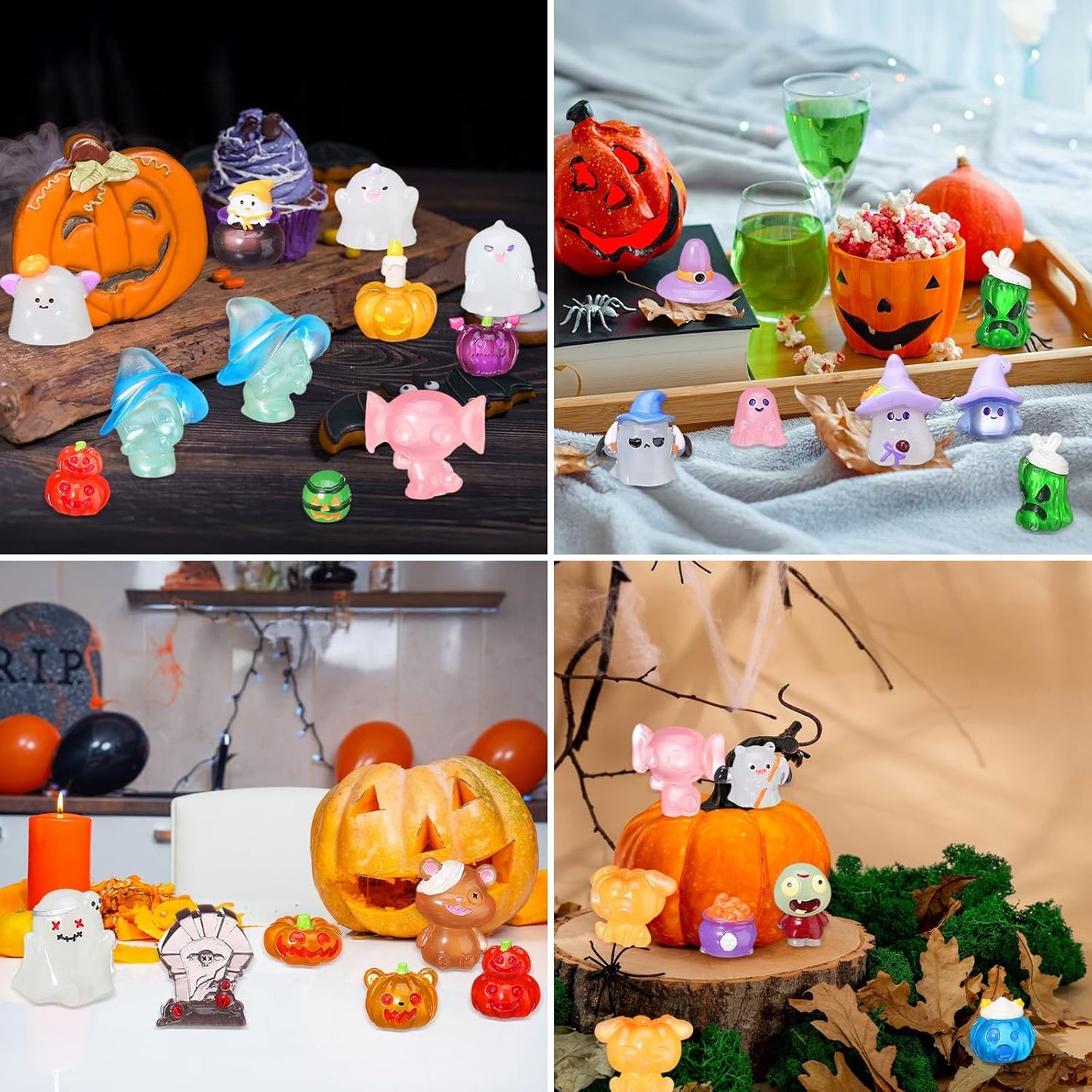 58 Pcs Halloween Luminous Mini Toys Glow in Dark Tiny Resin Figures Set Fairy House Diorama Accessories Ornament for Garden Dollhouse Craft DIY (Pumpkin)