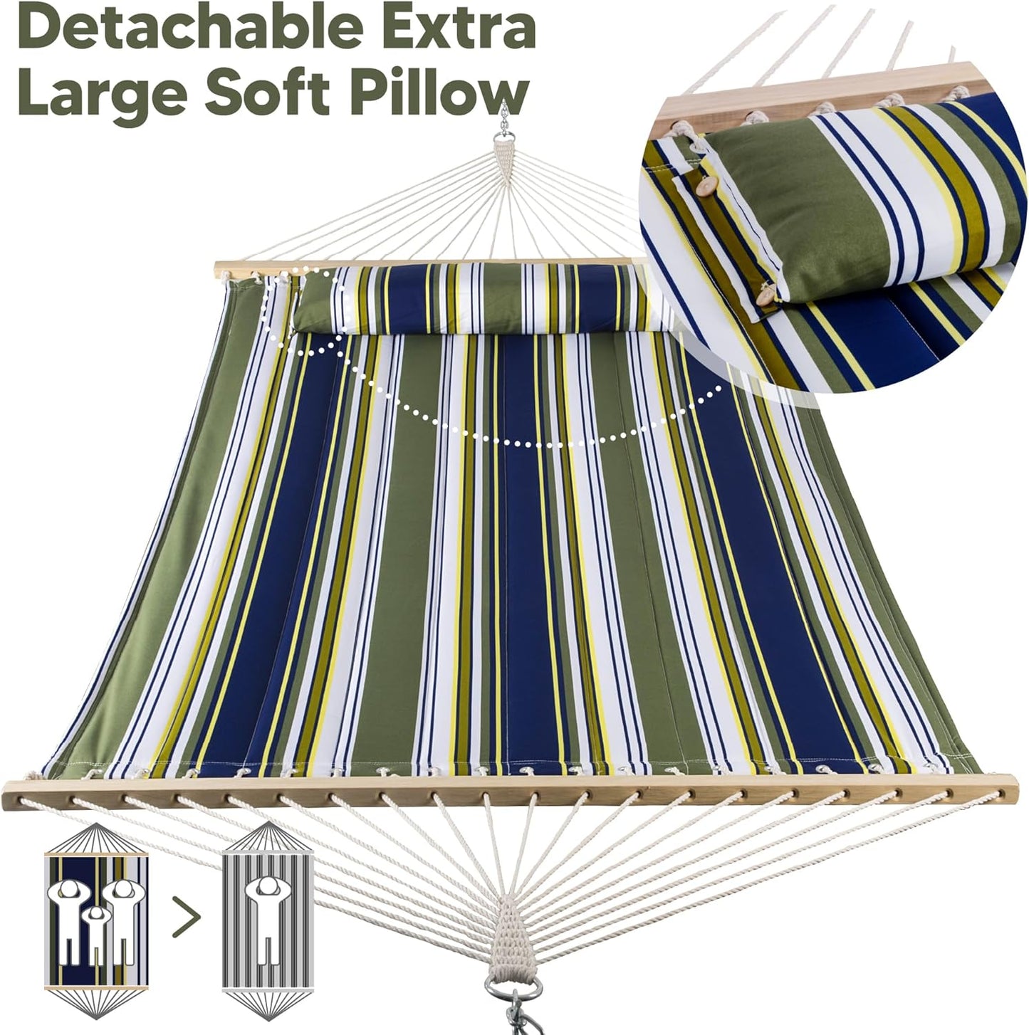 SUNCREAT Double Hammocks 2 Person with Extra Large Pillow, Non Fading Tree Hammocks for Outside, Blue&Aqua