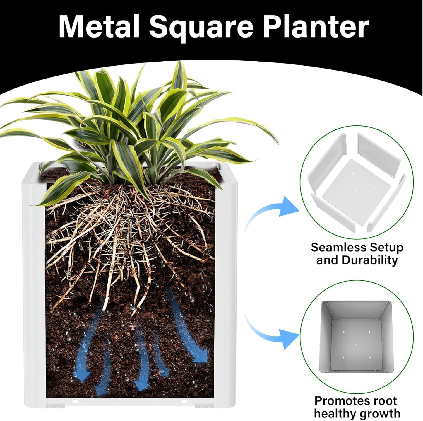 Large Square Planter for Outdoor Plants 20" L x 20" W x 20" H,Metal Planters for Outdoor Plants,Cube Planters with Drainage Hole for Porch/Patio/Garden