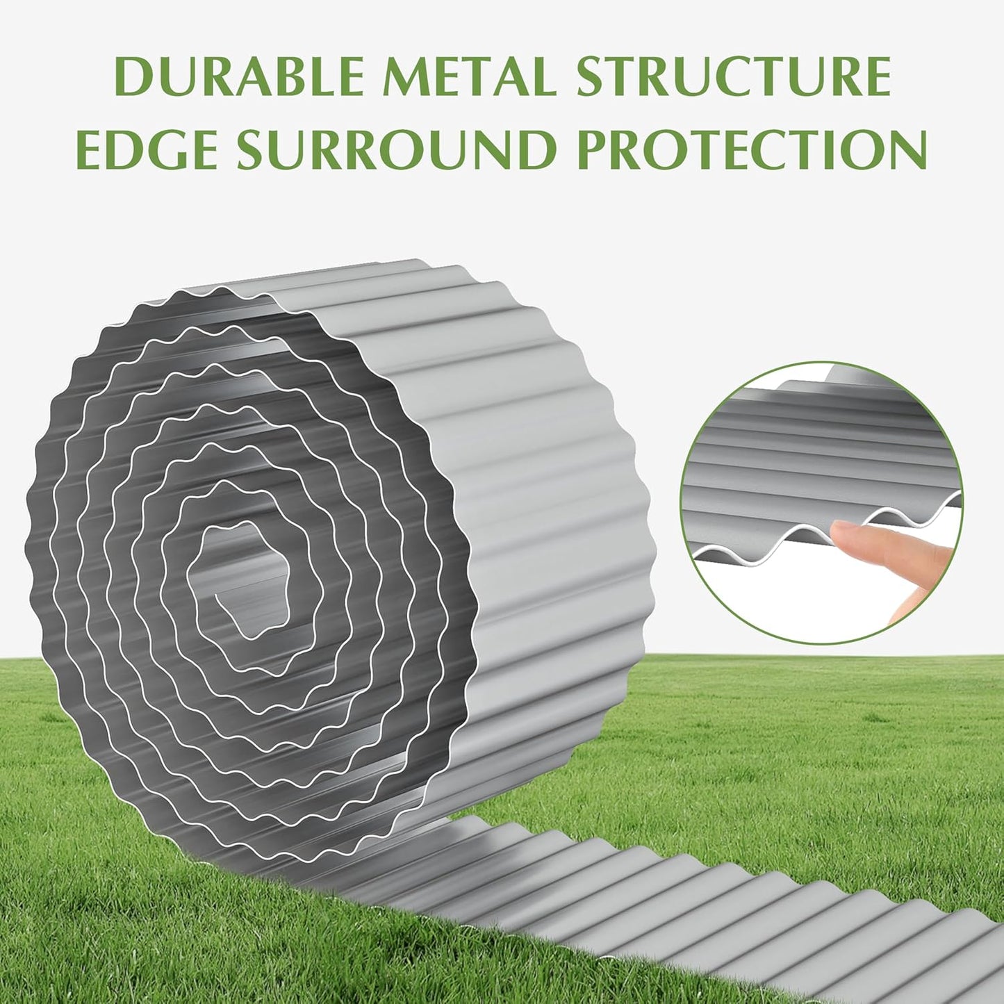 Metal Garden Edging Border, Corrugated Steel Landscaping, DIY for Lawn (Silver, 6 Inch x 10FT)
