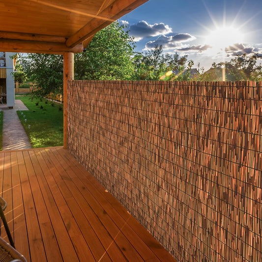 Brown 4FT X 16.4FT Reed Fencing Roll, Balcony Privacy Reed Shade Bamboo Fencing Garden Fence Border, Wind Block Sunshade Fence Screen for Outdoor Yard Patio Flower Bed Edge