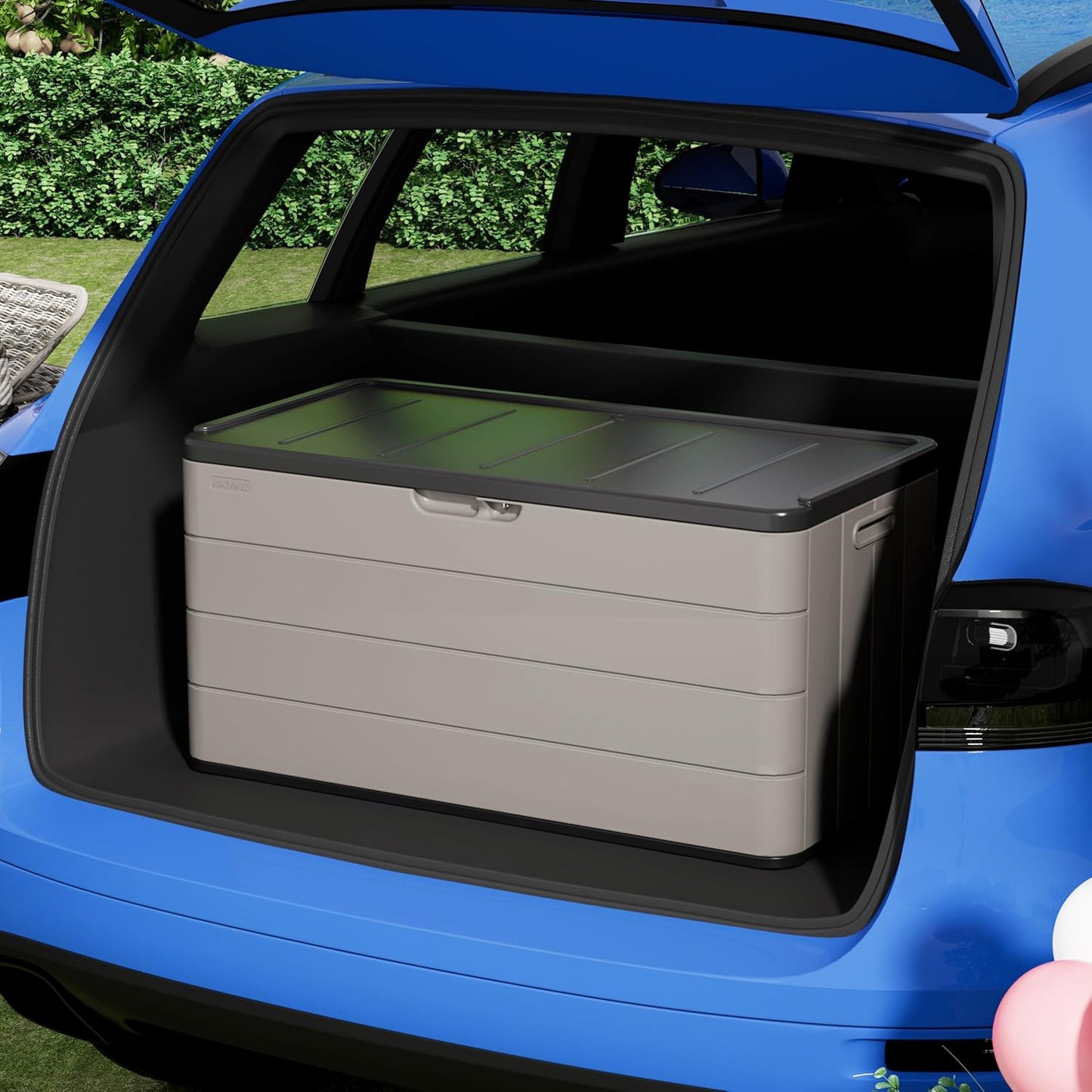 Heavy-Duty 100 Gallon Outdoor Storage Bench - Waterproof Patio Deck Box for Outside Use, Lockable Resin Storage with UV Protection, Granite Grey