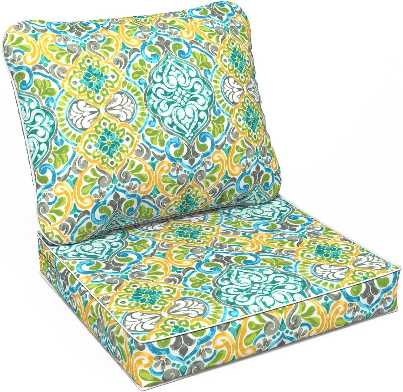 LVTXIII Outdoor Deep Seat Cushion Patio Seat and Back Cushion Set Seasonal Chair Cushion for Dining Arm Chairs, Wicker Chairs and Garden Furniture Decoration, 24"x24"x4", Damask Green