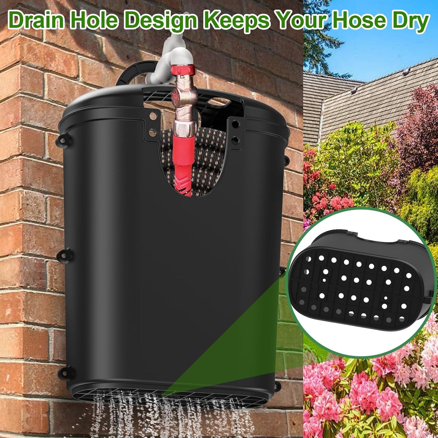Riokko Garden Hose Holder Bucket, Hose Storage, Water Hose Storage for Outside, Hose Box Fits 25FT Heavy Duty/100FT Expandable/50FT Flat/50FT Stainless Steel Hoses, Hanging Handle & Drain Hole Design