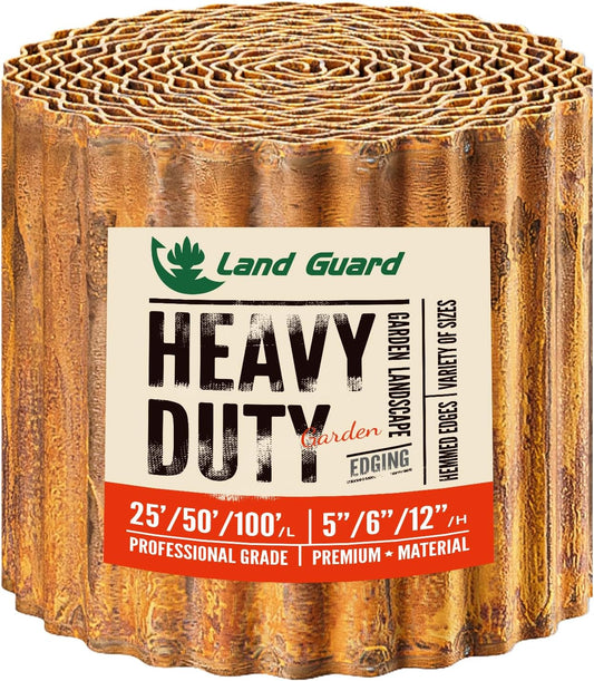 Land Guard Corrugated Garden Edging Border, 6" × 50' Landscape Paver Edging, Tall Landscape Edging, Fence for Garden, Flower Bed, Lawn and Landscape Edging (Rusty)