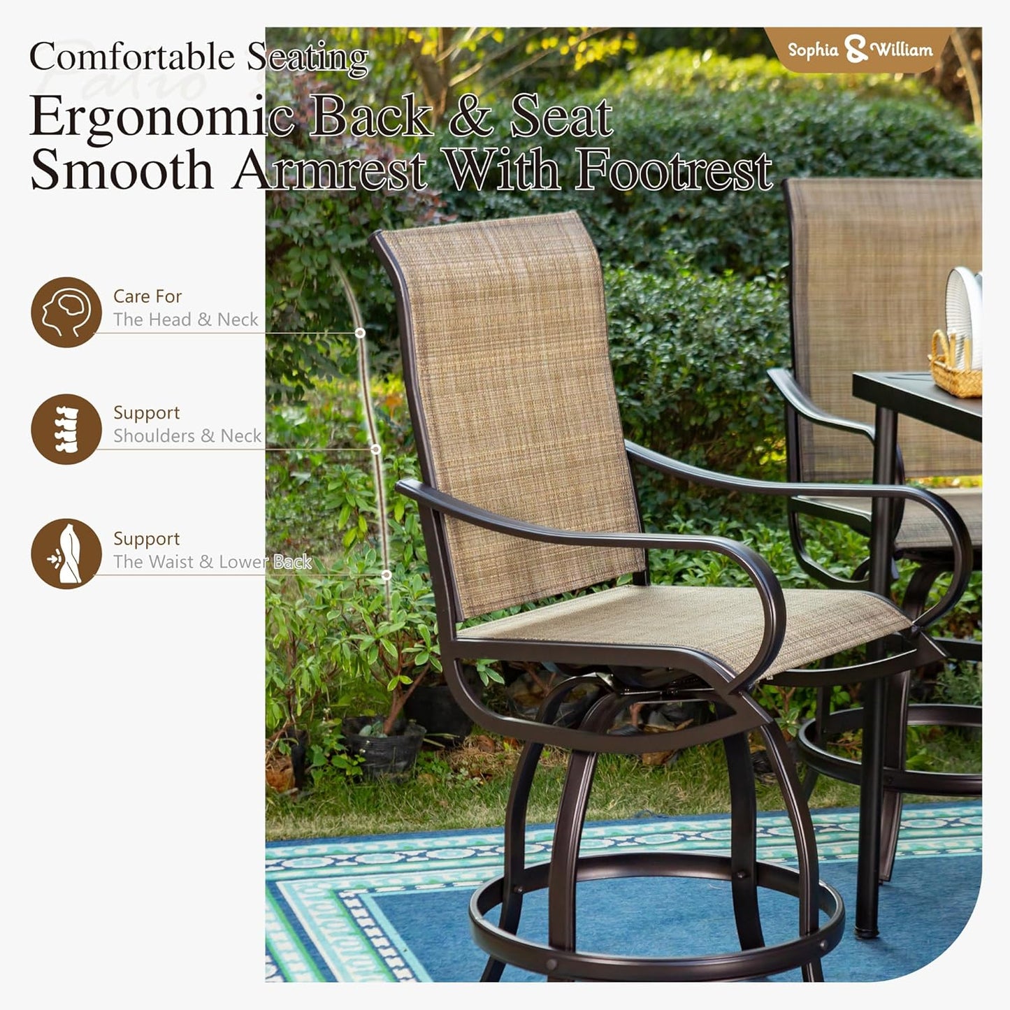 Sophia & William Outdoor Bar Set, Patio Bar Table and Chairs Set, All Weather Textile Fabric, Counter Height Patio Set - 4 x Swivel Bar Chairs, 1 x Rectangular Bar Table