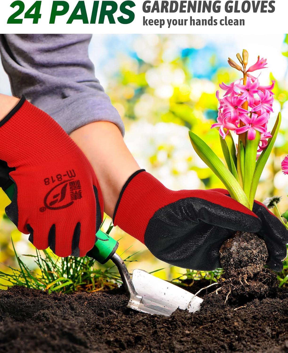 Nuogo 24 Pairs Gardening Gloves for Men Women Rubber Coated Landscaping Work Gloves Safety Work Construction