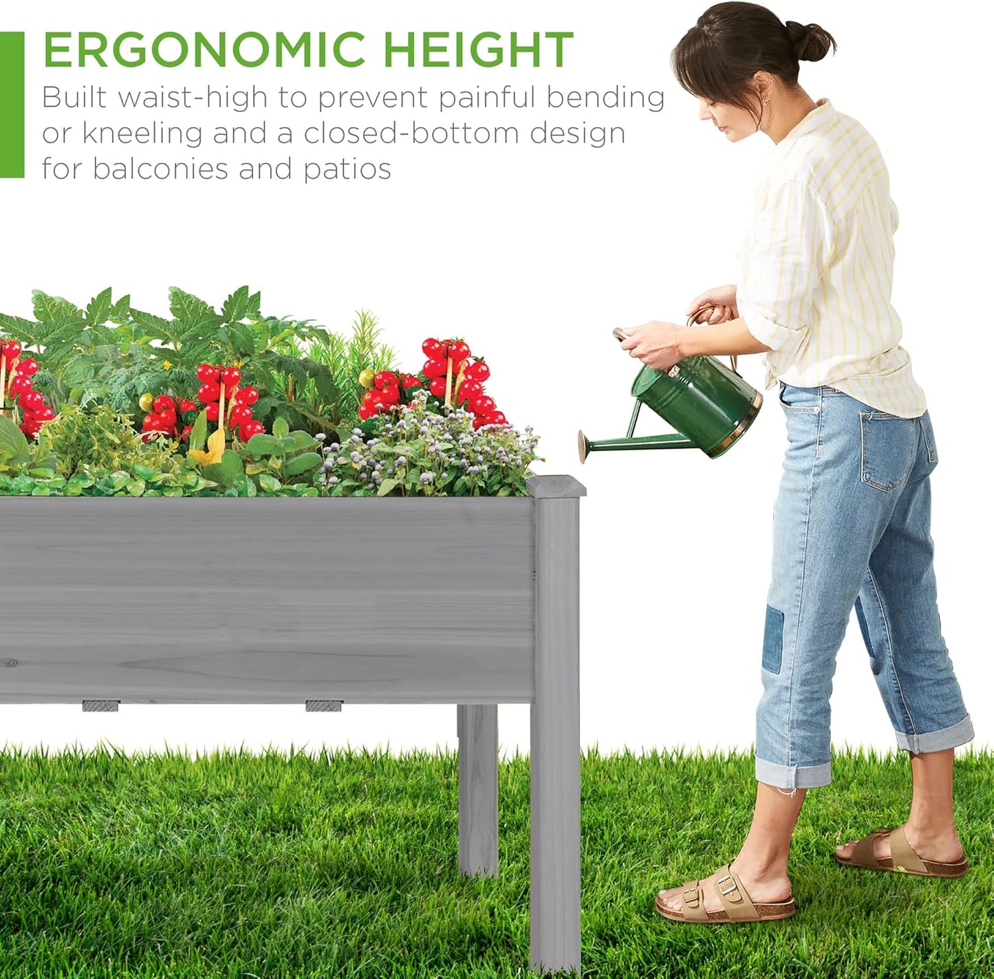 Best Choice Products 48 x 24 x 30 Inches Raised Garden Bed, Elevated Wood Planter Box Stand for Backyard, Patio, Balcony with Bed Liner, 200 Pound Capacity - Gray