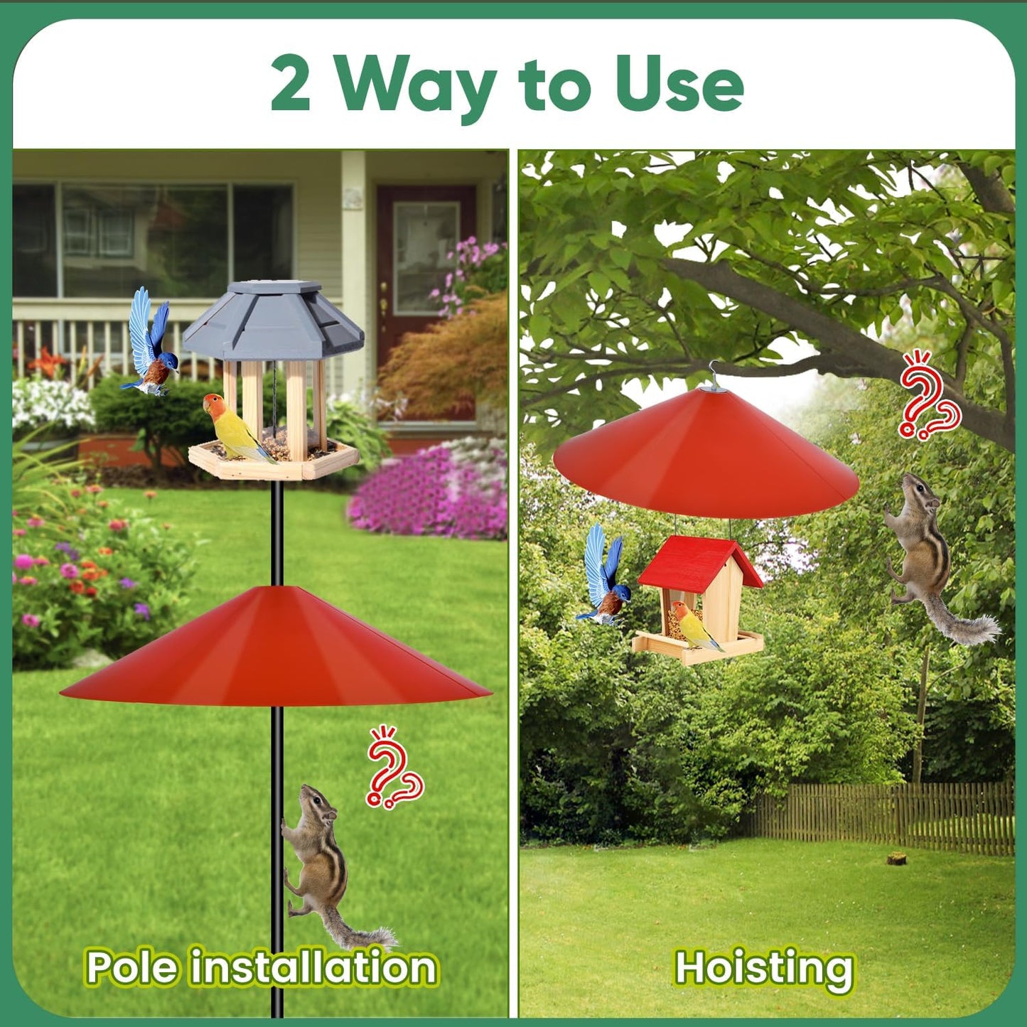 24-inch Large Squirrel Proof Bird Feeders for Outside Hanging, Outdoor Squirrel Baffles for Bird Feeders Pole, Red Color
