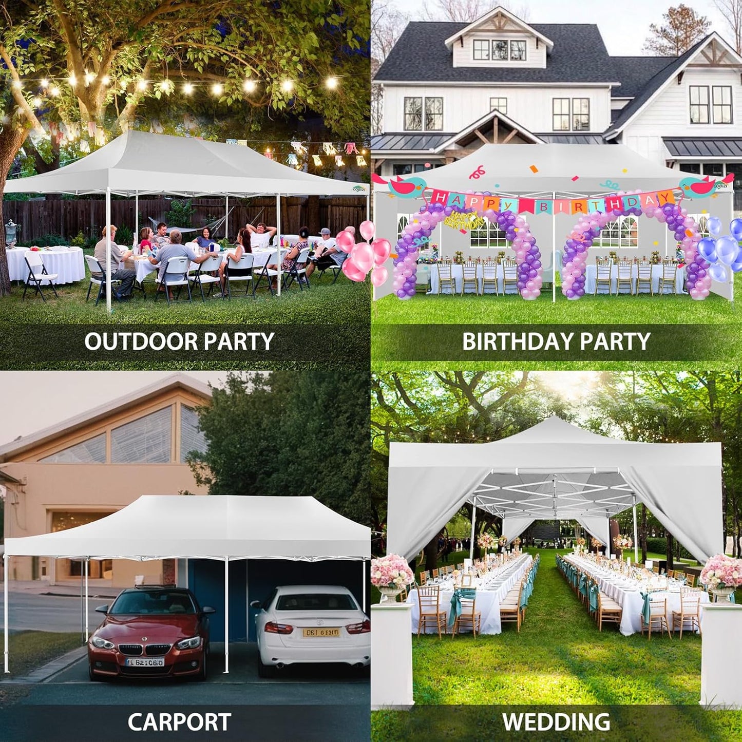 COBIZI 13x26 Pop Up Canopy with 6 Sidewall,Heavy Duty Canopy UPF 50+ All Season Wind Waterproof Commercial Outdoor Wedding Party Tents for Parties Canopy Gazebo with Roller Bag(13 x 26 ft White)