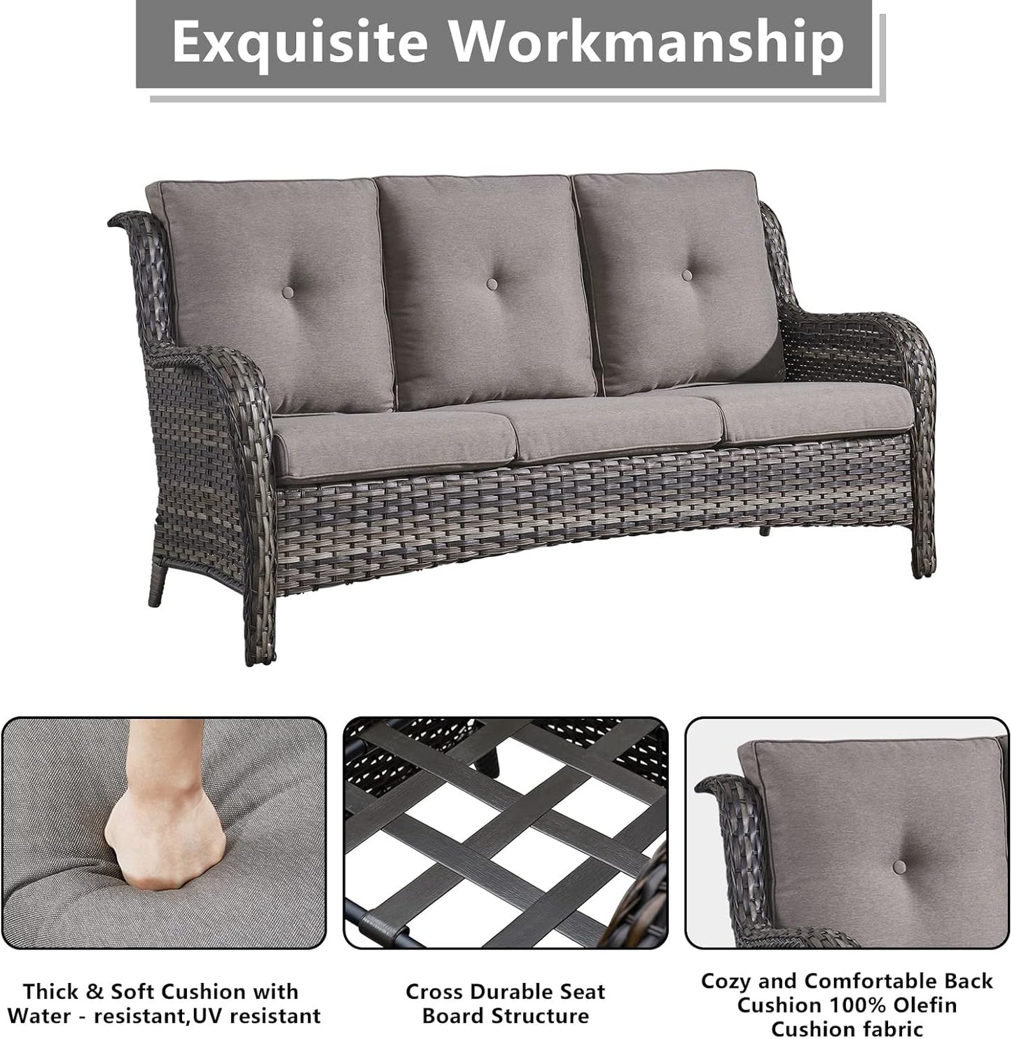 Outdoor Wicker Patio Furniture Set - 6 Piece Rattan Patio Conversation Set with 2 Rocking Swivel Chairs,2 Ottomans,1 Sofa and 1 Coffee Table for Porch Deck Backyard Garden(Mixed Grey/Grey)