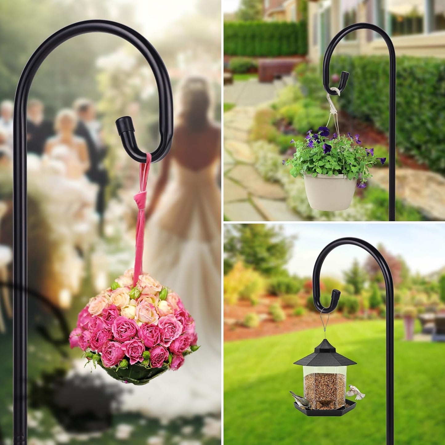 Shepherd-Hooks Adjustable for Bird-Feeder Lantern Plant-Hook Garden-Stake - Plant Stand Hanger for Outdoor Flower Basket, Bird Feeder Hanger Weddings Décor