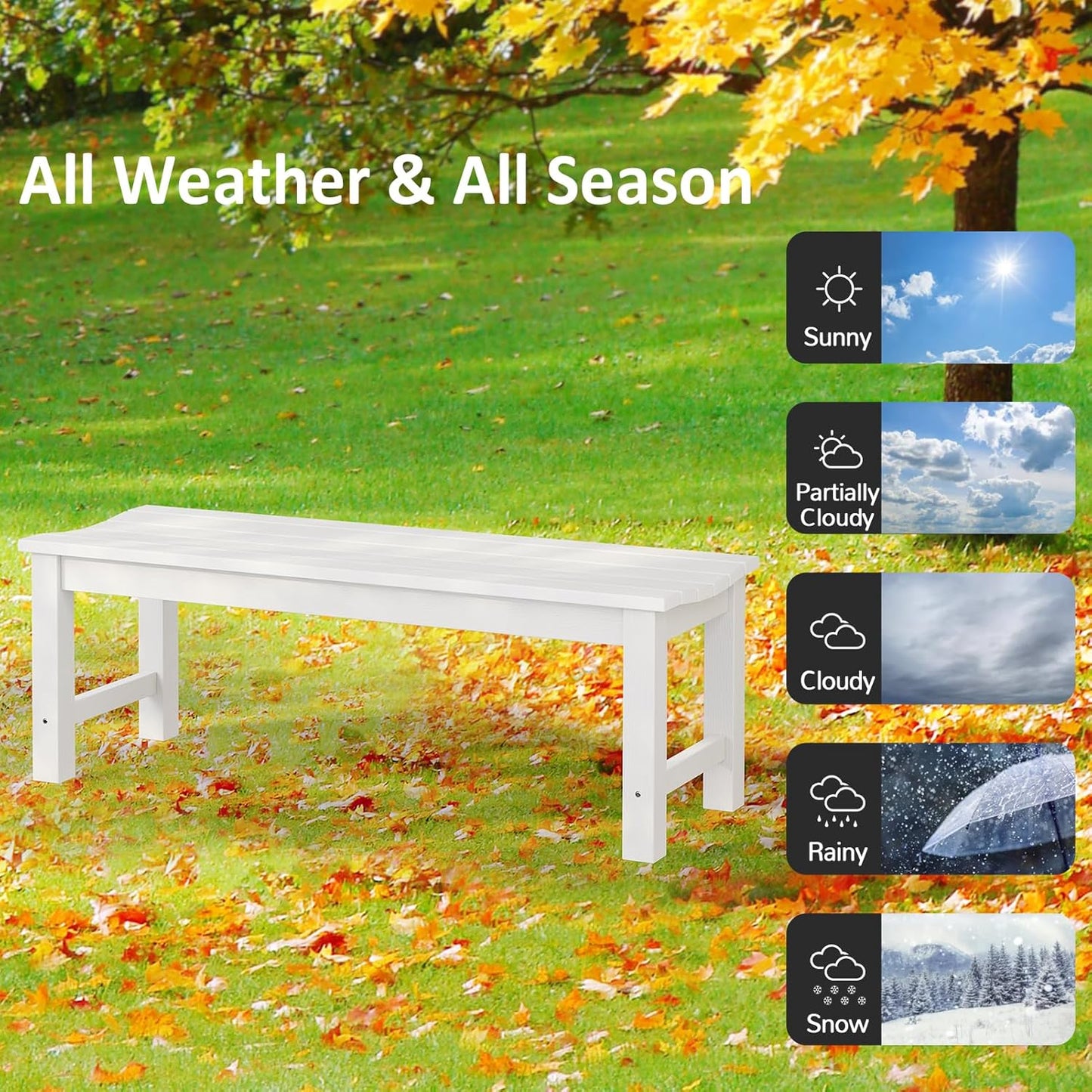 Outdoor Bench Set of 2, 2-Person Patio Backless Benches, HIPS Weatherproof Garden Bench That Never Rot and Fade, Suit for Backyard, Church, Patio, Deck and Entryway (White)
