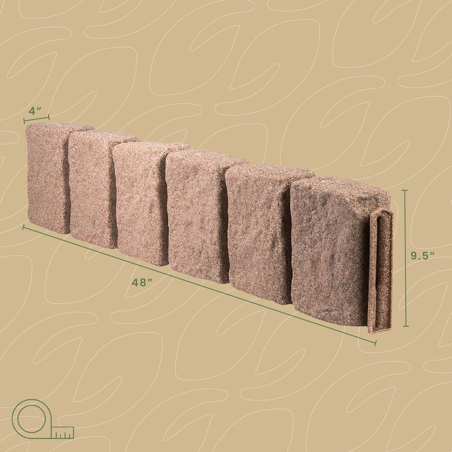 Beuta Landscape Edging | Garden Edging Border | Faux Stone Block XL for Lawn Edging, Flower Beds & Yard Edging – 10 Pack | Each Section Has 6 Blocks 48" L x 4" W x 9.5" H | 30 Spikes | Cobblestone