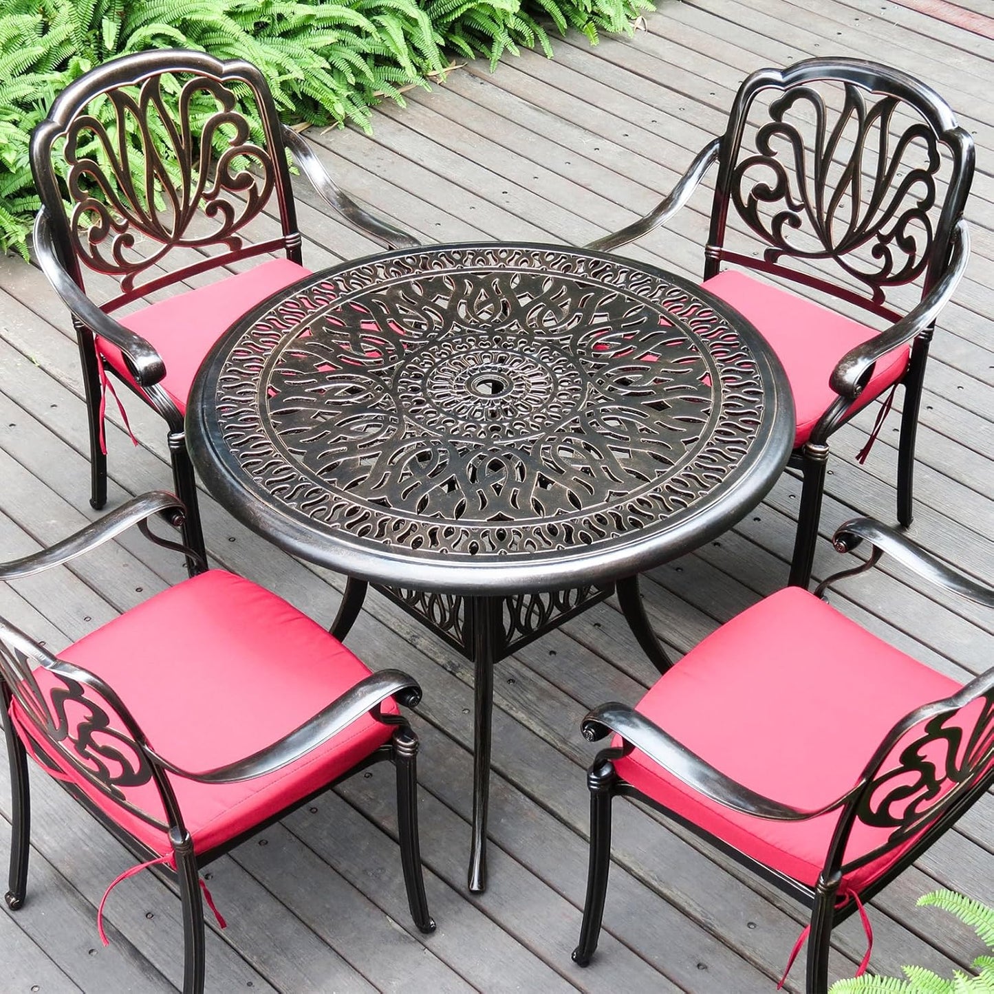 Outdoor Table Cast Aluminum Round Patio Table with Umbrella Hole All Weather Outdoor Dining Table for Lawn Garden Backyard (106cm YLSB Round Table)