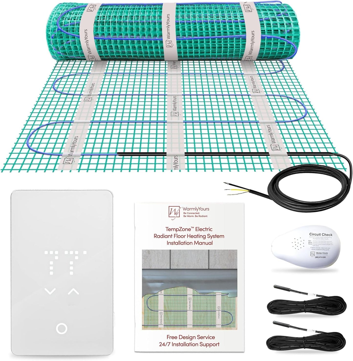 144 Sqft Heated Floor Mat Kit with Radiant Floor Heating System Thermostat UTN5, Two Sensors, Tester, 240V Electric Radiant Floor Heating Mat installs under Bathroom Tile, Vinyl - WarmlyYours TempZone