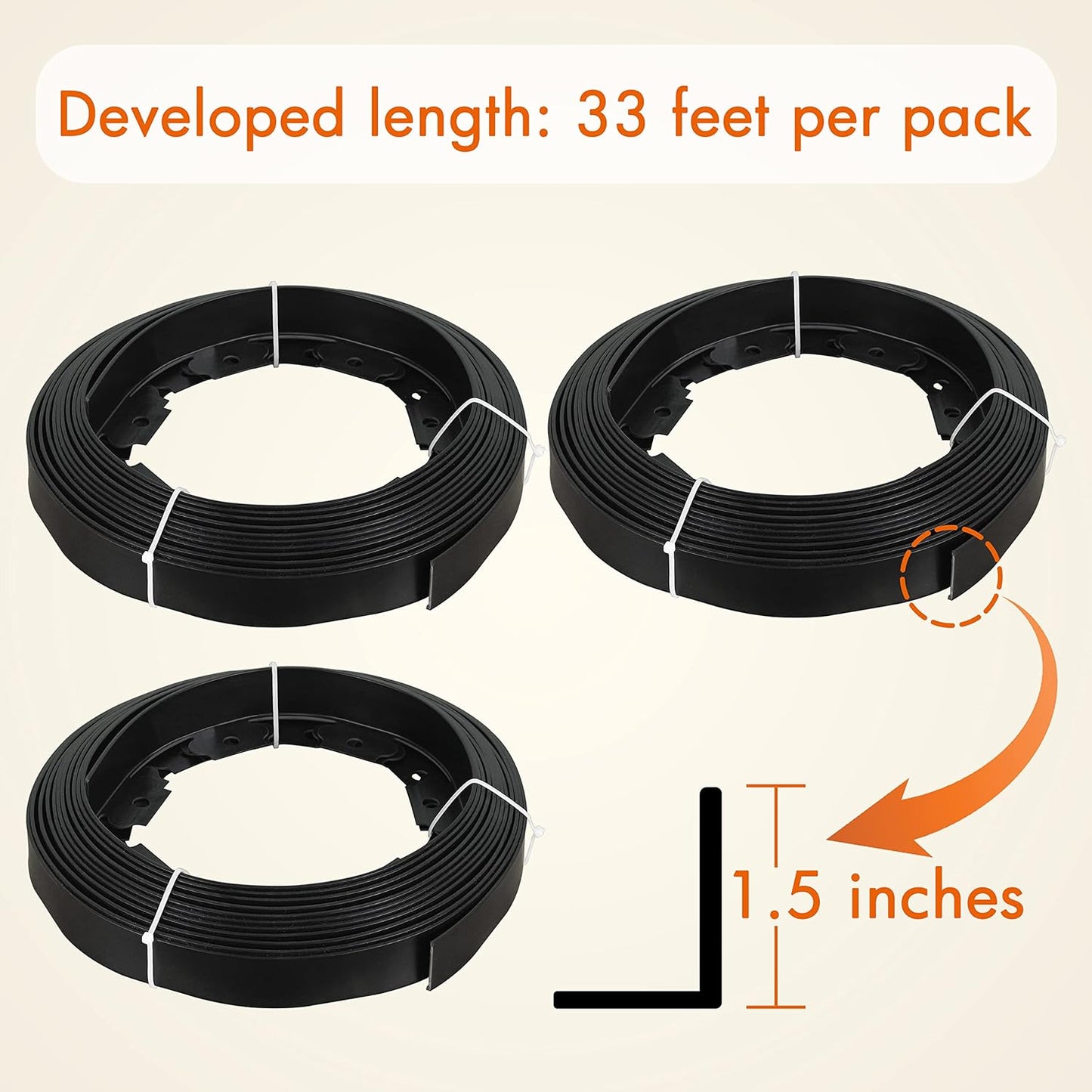 Gardzen 1.5" x 100' Landscape Edging Kit, Garden Edging Coil Comes with 120 Pcs Spikes, No Dig Lawn Border Design