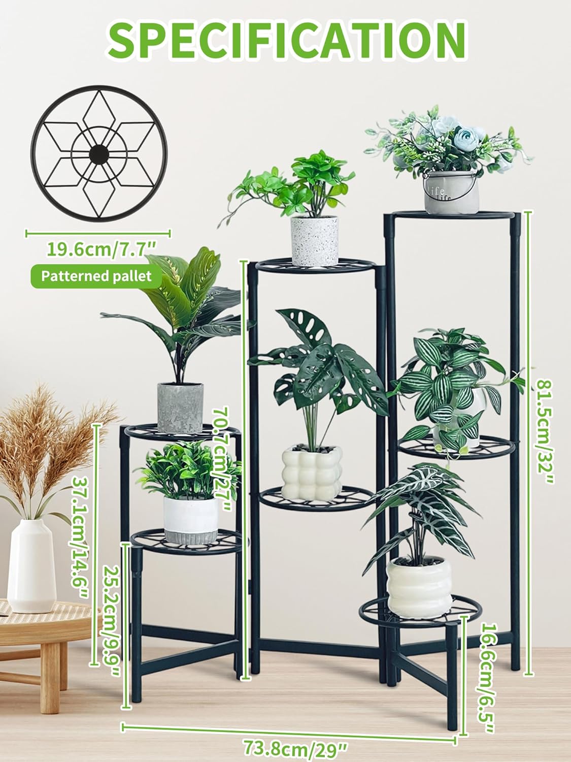 7 Tier Plant Stand Indoor Foldable Corner Tall Plant Shelf for Multiple Plants Flower Pot Holder Display Stand for Living Room Balcony Garden Patio Black