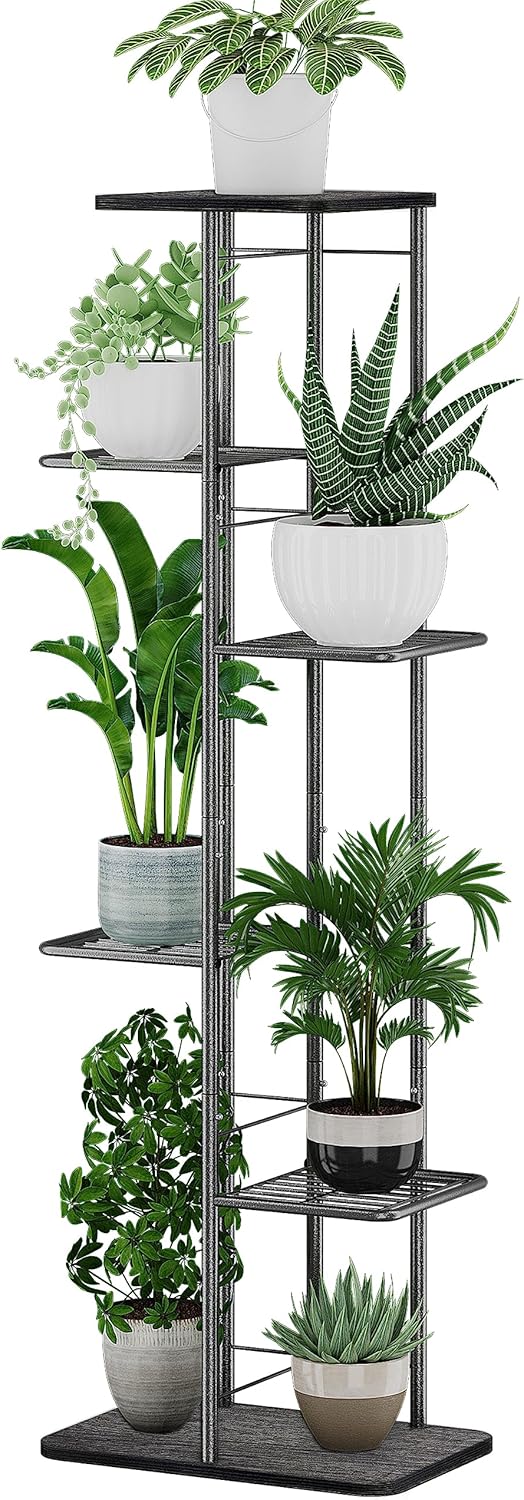 Simple Trending Plant Stand Shelf Indoor Outdoor Waterproof, 6-Tier 7 Potted Heavy Duty Metal Tall Flower Holder for Multiple Corner Display