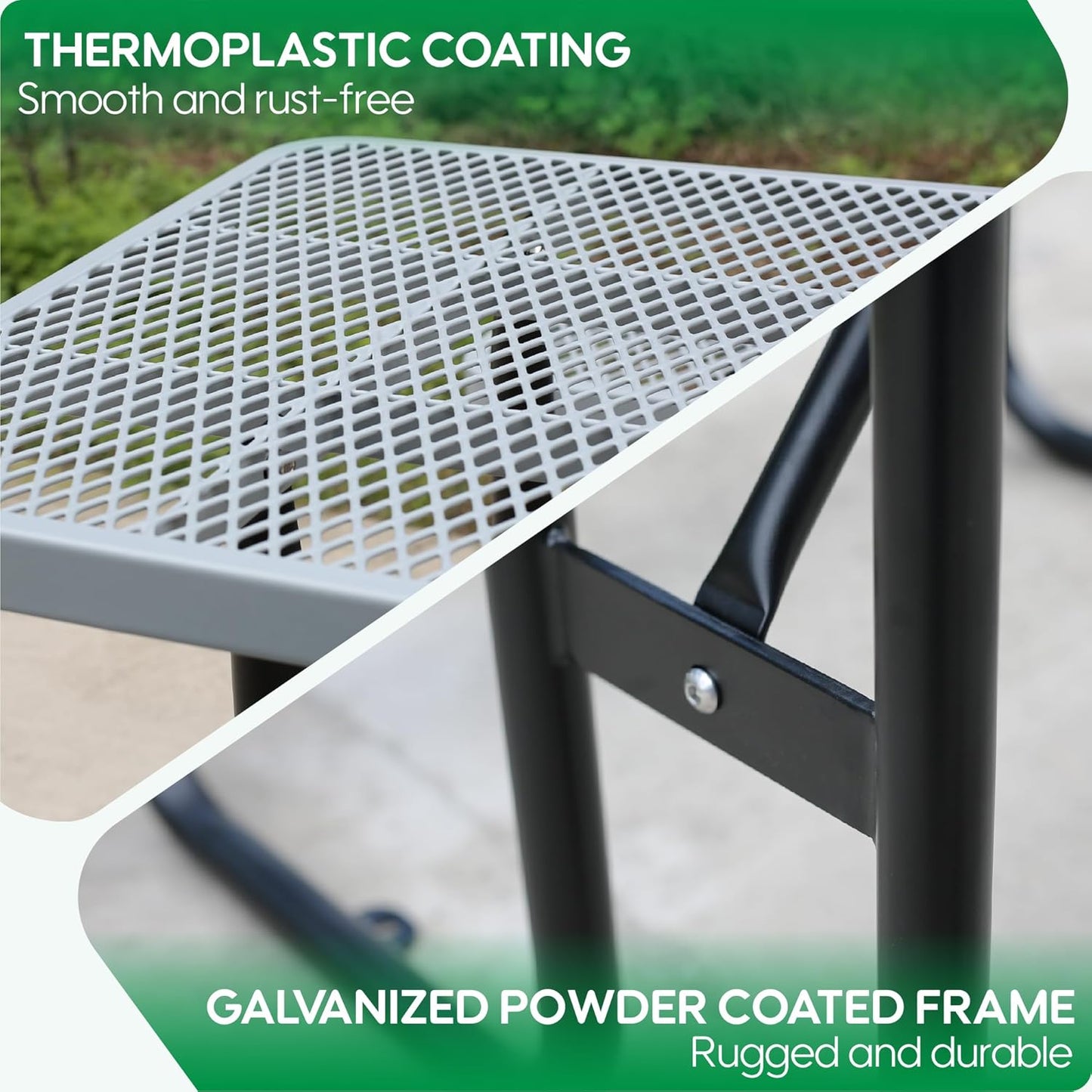 4FT Metal Picnic Tables for Outdoors, Commercial Rectangular Picnic Table and Bench Set for Outside, Patio, Garden, Backyard, Porch, Surface Mount, Grey