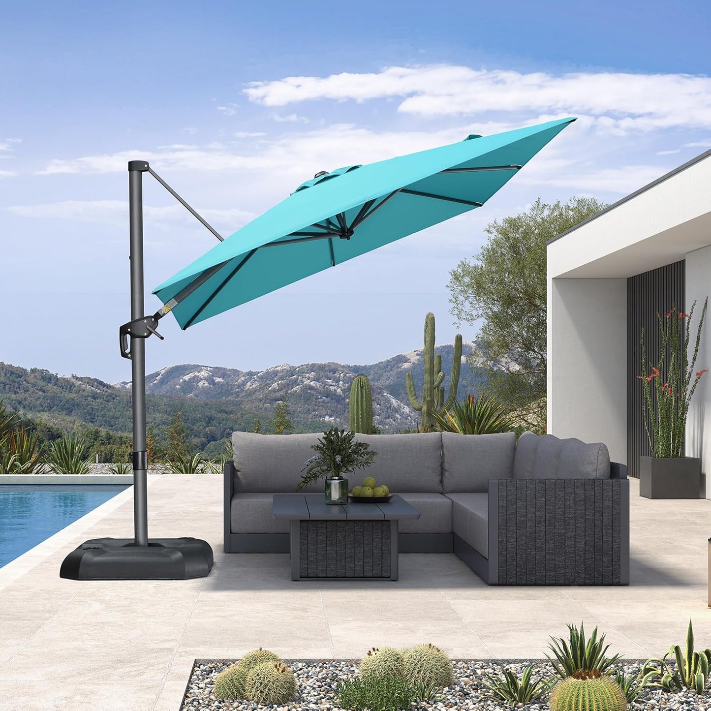 PURPLE LEAF 8 Feet Patio Umbrella Outdoor Cantilever Square Umbrella Aluminum Offset Umbrella with 360-degree Rotation for Garden Deck Pool Patio, Turquoise Blue