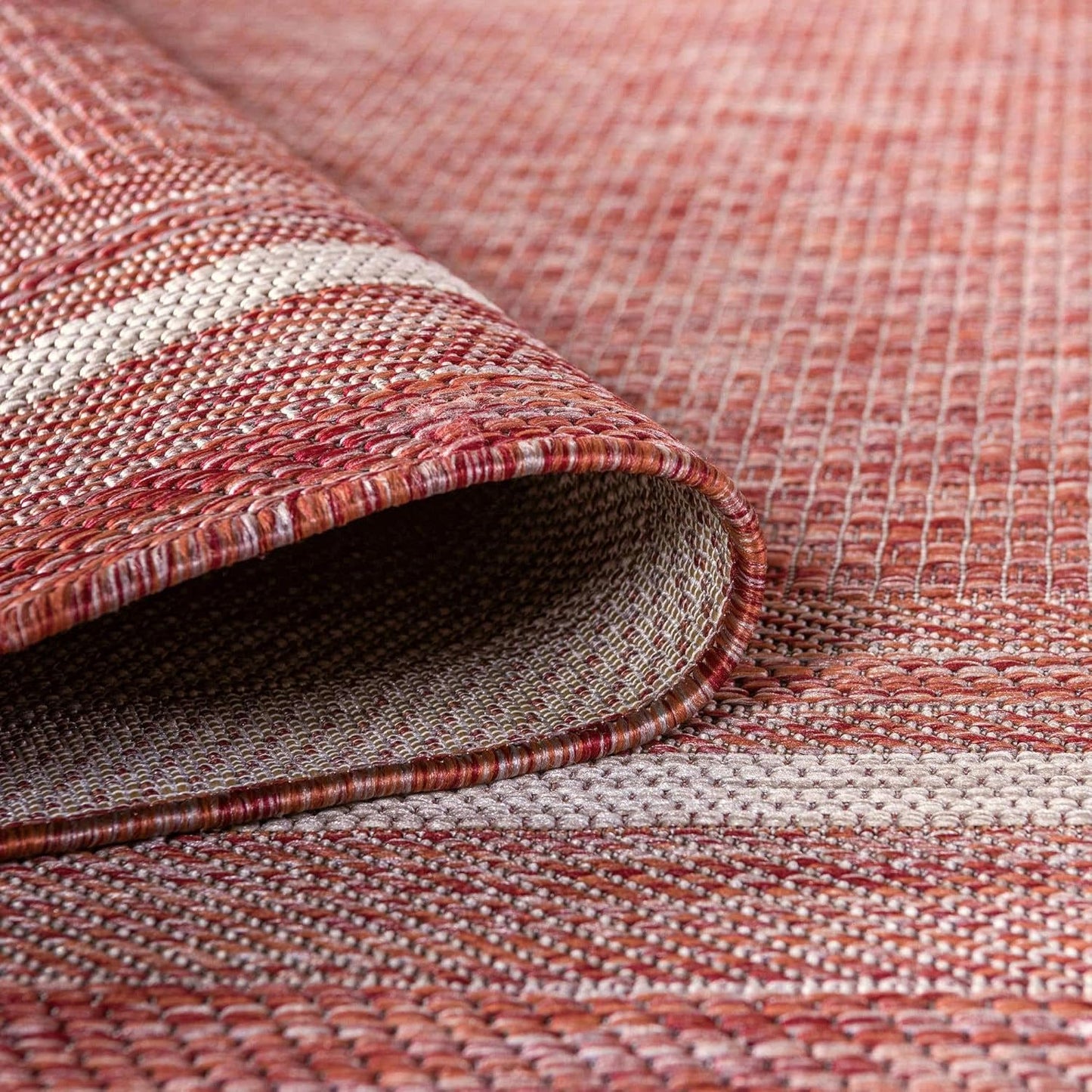 Unique Loom Outdoor Border Collection Area Rug - Soft Border (13'Round, Rust Red/ Ivory)