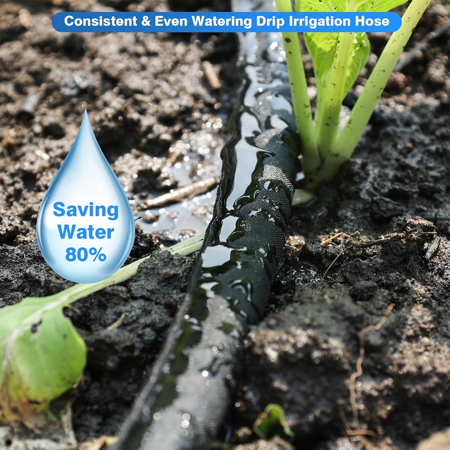 Flat Soaker Hose 15 FT,Drip Hose for Garden Beds Linkable Irrigation System Lightweight and Easy Watering for Tree Plant and Save 80% Water for You (15FT)