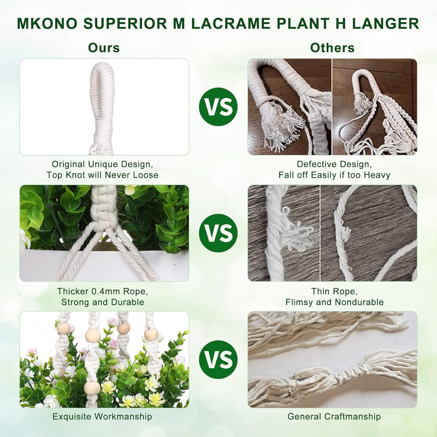 YIBOT 2 Pack Macrame Plant Hanger Indoor Hanging Planter Basket with Wood Beads Decorative Flower Pot Holder No Tassels for Indoor Outdoor Boho Home Decor-35 Inch