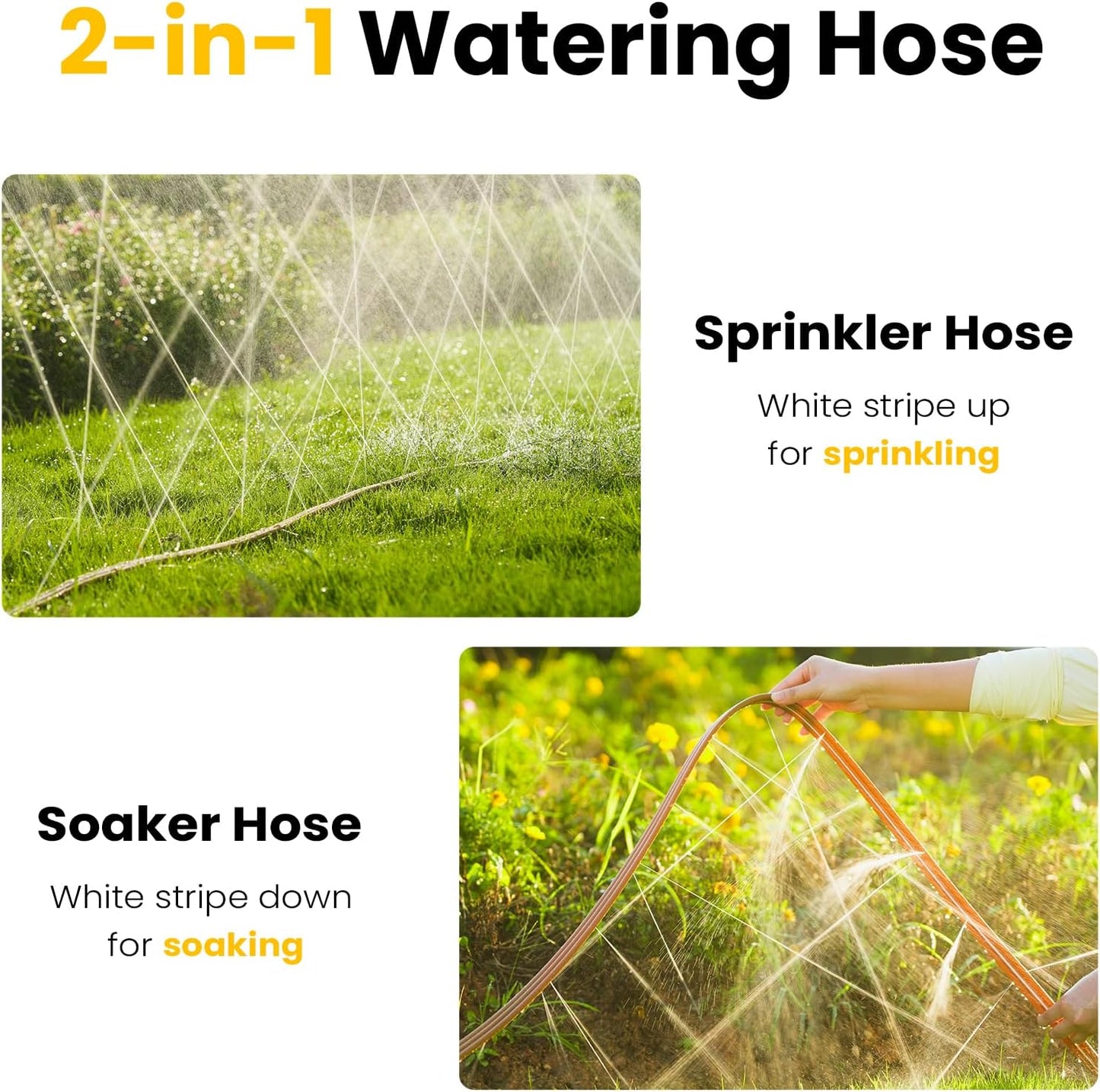 LINEX Sprinkler Soaker Hose 50 ft 2 pack for Garden, Watering Hose with Holes, High-Efficiency Sprinklers System for Lawn and Garden with Staples
