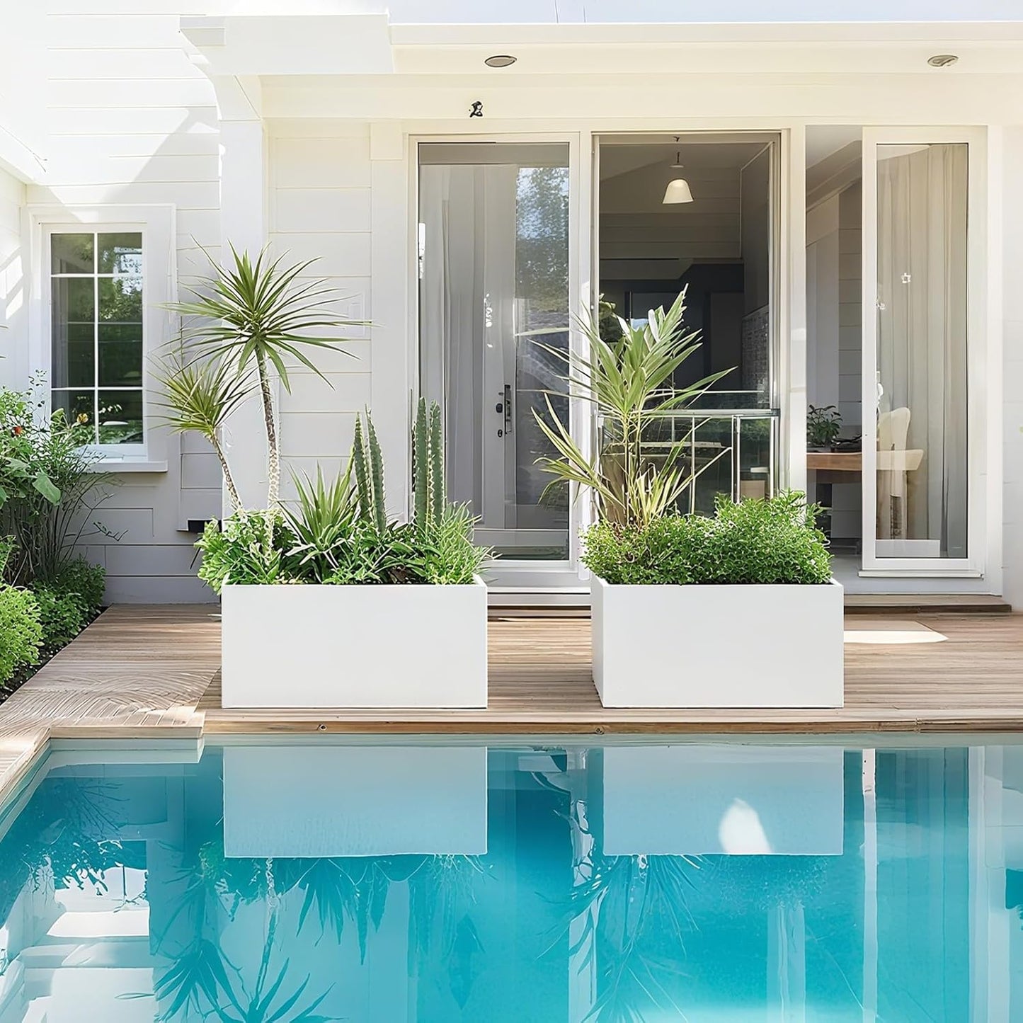 Galvanized Steel Garden Planter - White Matt Galvanized Metal Planter Box - Modern Metallic Heavy Planter - Indoor & Outdoor, Commercial & Residential (White, L36 x W12 x D16)