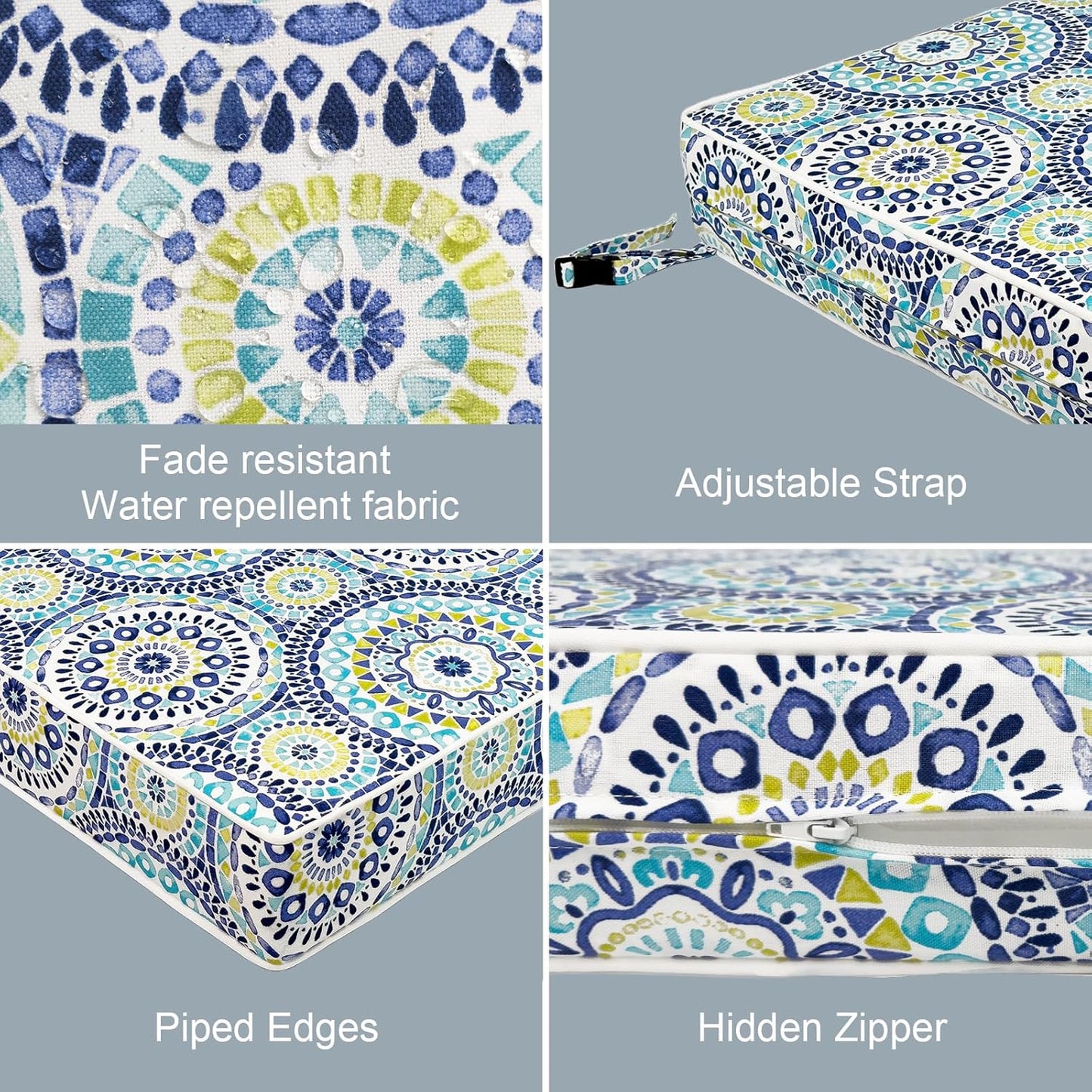 LVTXIII Patio Chair Cushions 22"x22"x3", Water-Repellent Outdoor Seat Cushions for Patio Furniture, Square Chair Pads with Ties for Home Garden Decoration, Set of 2, Delancey Lagoon