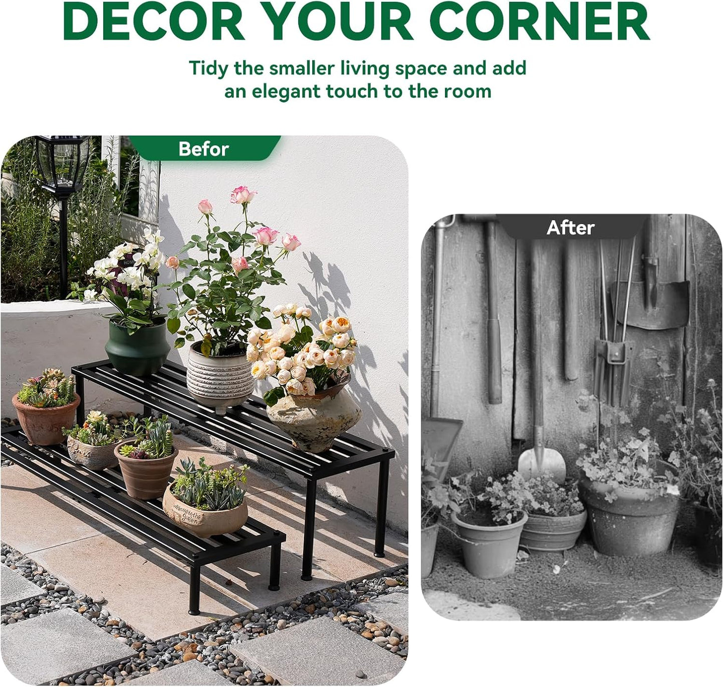 Metal Plant Stand, Rust-proof Aluminum Display Rack, Plants Display Stands Decoration Racks for Living Room Garden Balcony Patio (Black, 41.3Inch Low)